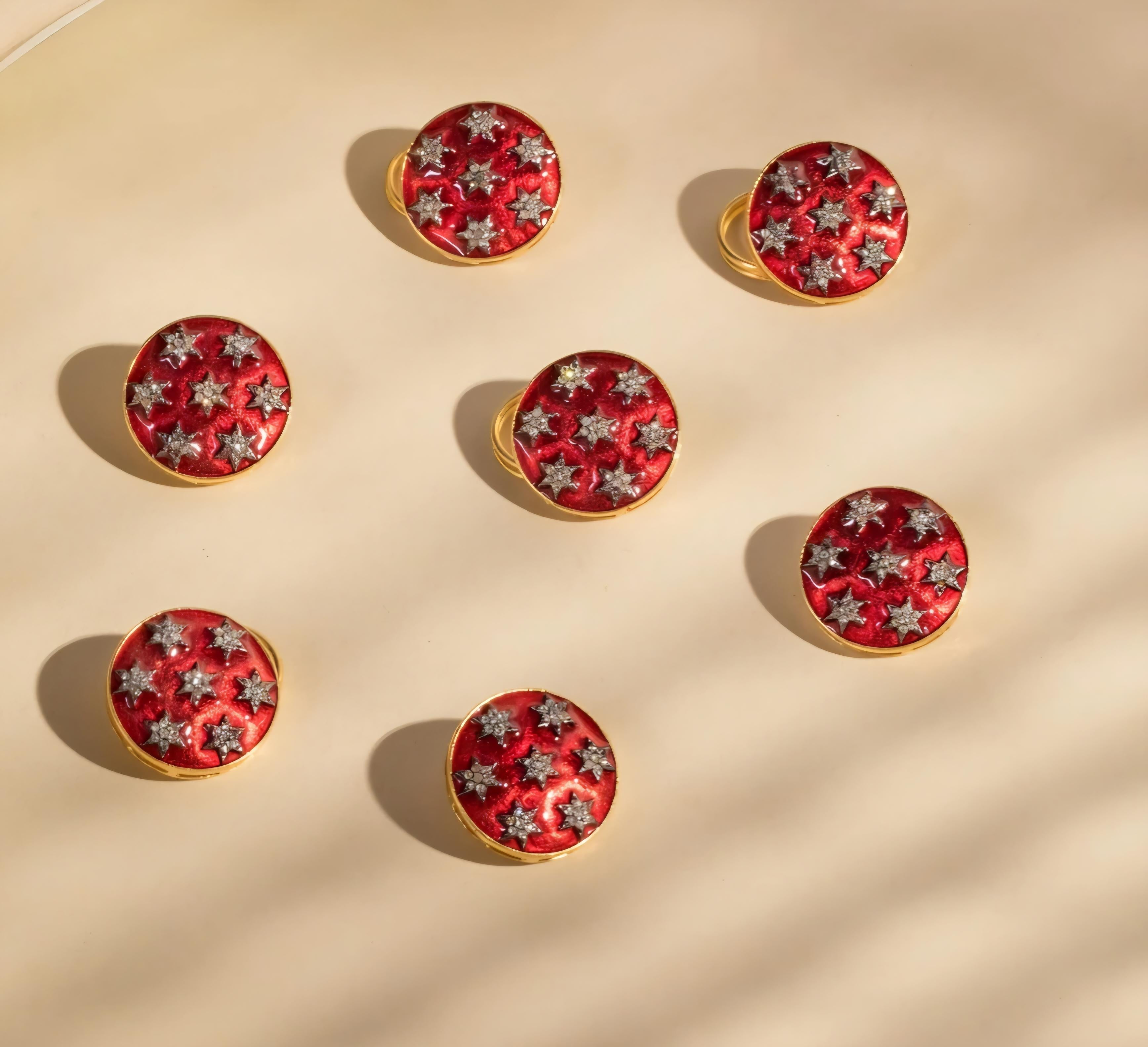 Taille vieille mine Boutons de manchette anciens en émail Polki Diamond Natural Diamond Victorian ou  manteau en vente