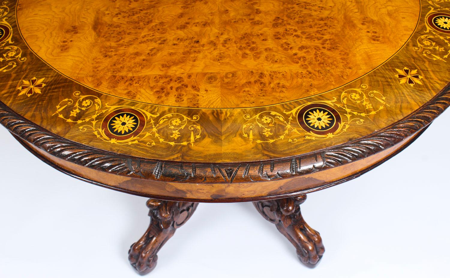 Antique Pollard Oak and Marquetry Oval Victorian Dining Table, 19th Century 2
