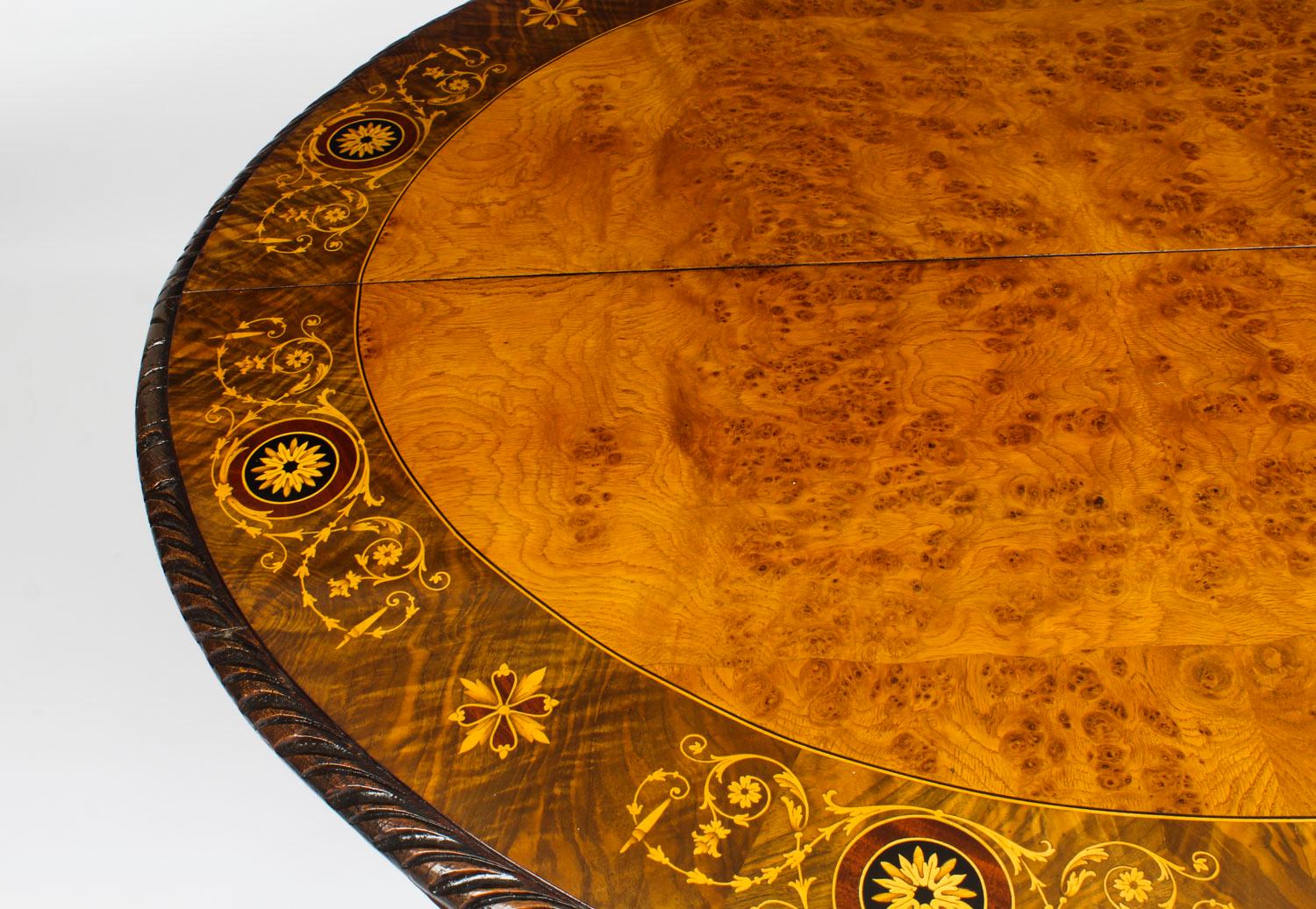 Antique Pollard Oak and Marquetry Oval Victorian Dining Table, 19th Century 3