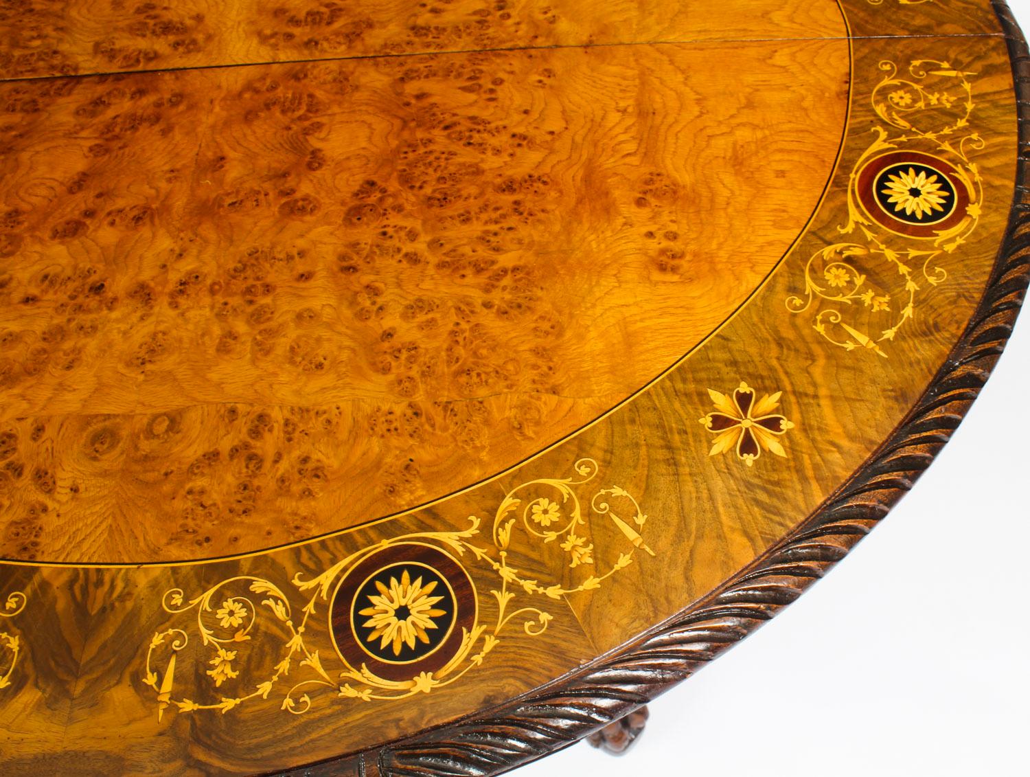 Antique Pollard Oak and Marquetry Oval Victorian Dining Table, 19th Century 5