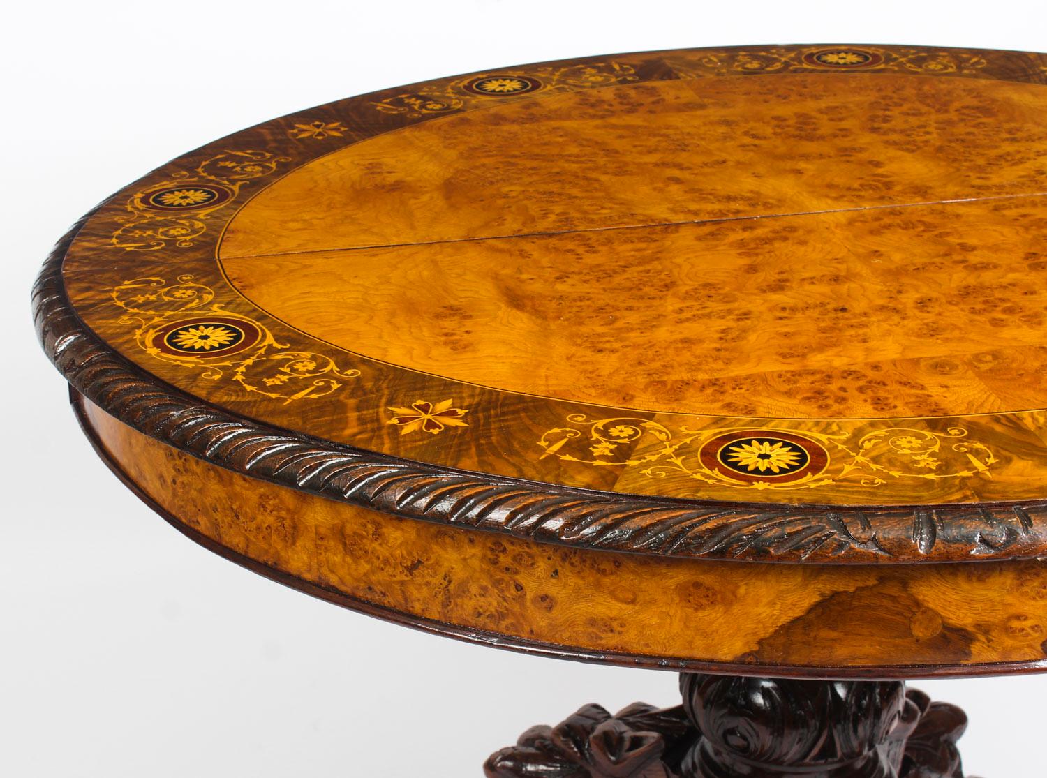 Antique Pollard Oak and Marquetry Oval Victorian Dining Table, 19th Century 7