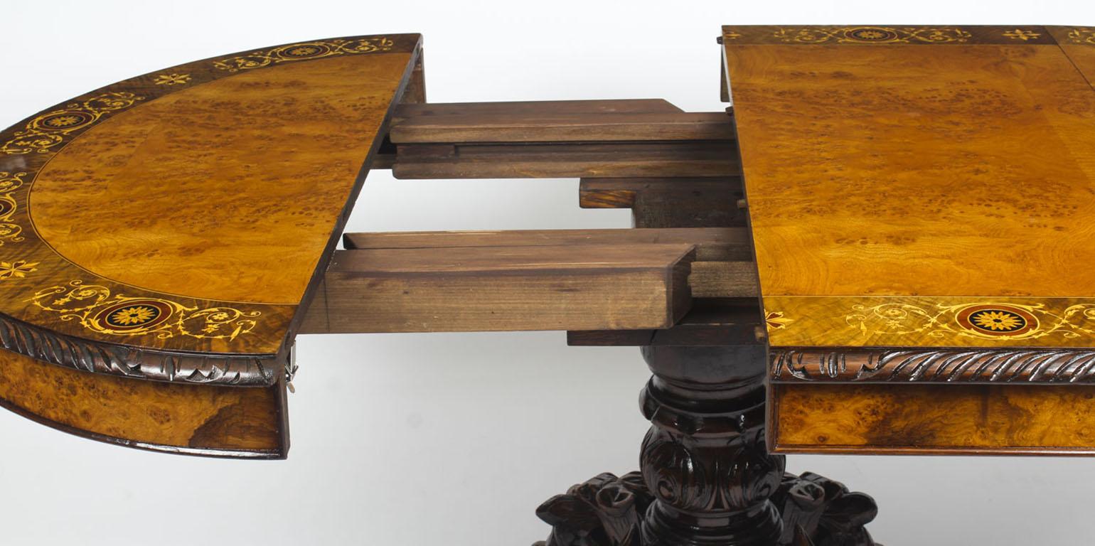 Antique Pollard Oak and Marquetry Oval Victorian Dining Table, 19th Century 9