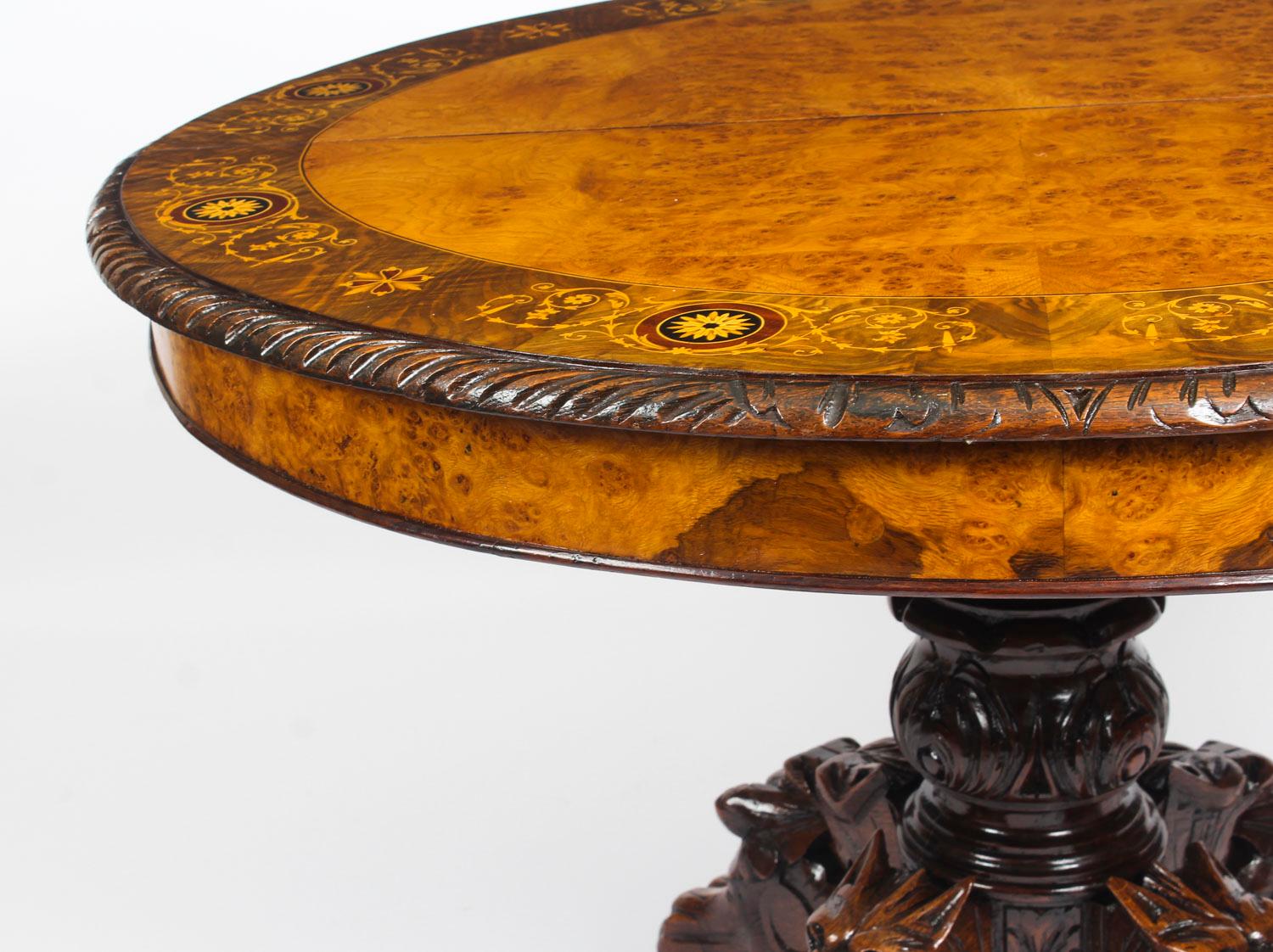 Antique Pollard Oak and Marquetry Oval Victorian Dining Table, 19th Century In Good Condition In London, GB