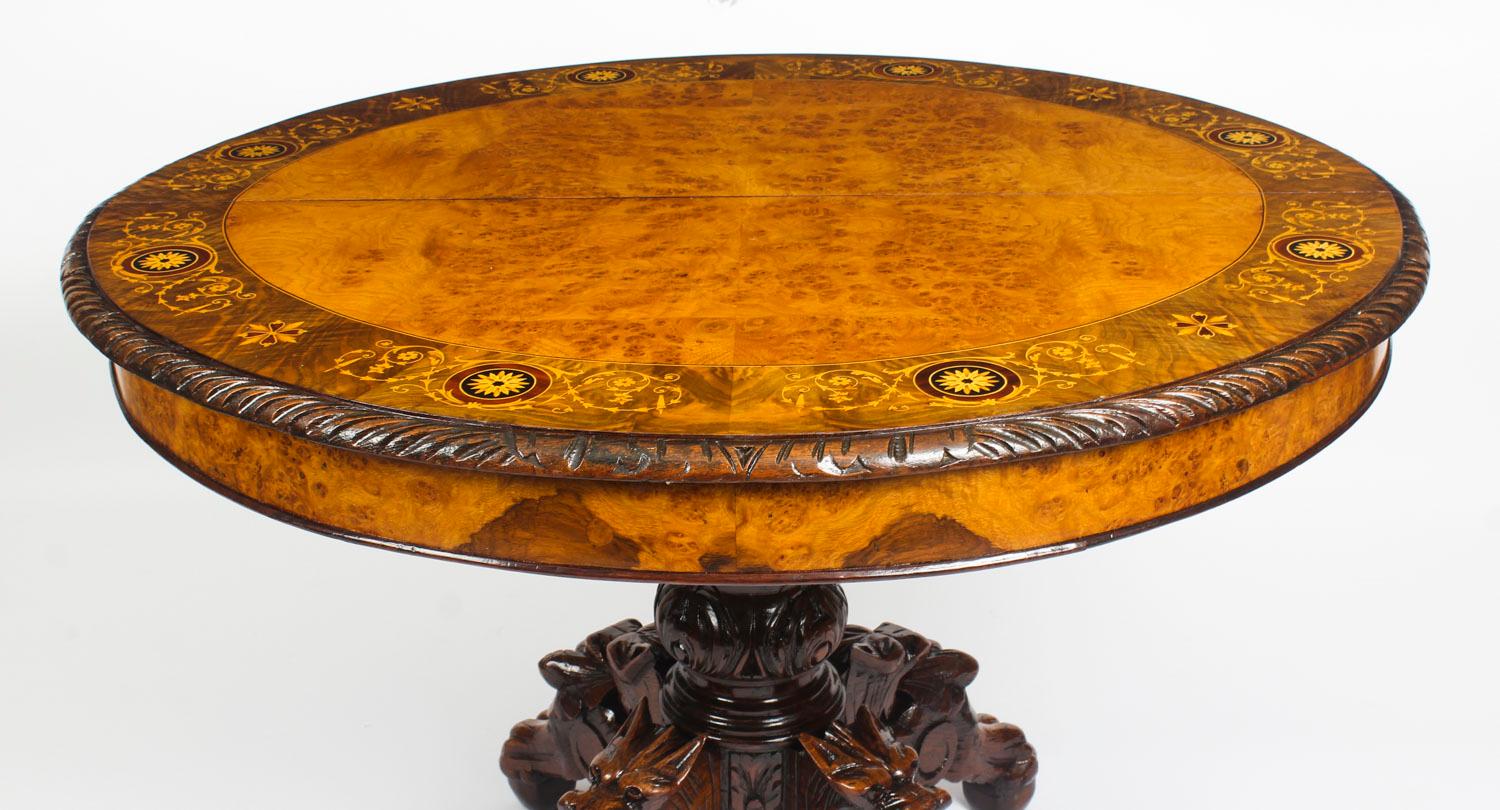 Late 19th Century Antique Pollard Oak and Marquetry Oval Victorian Dining Table, 19th Century