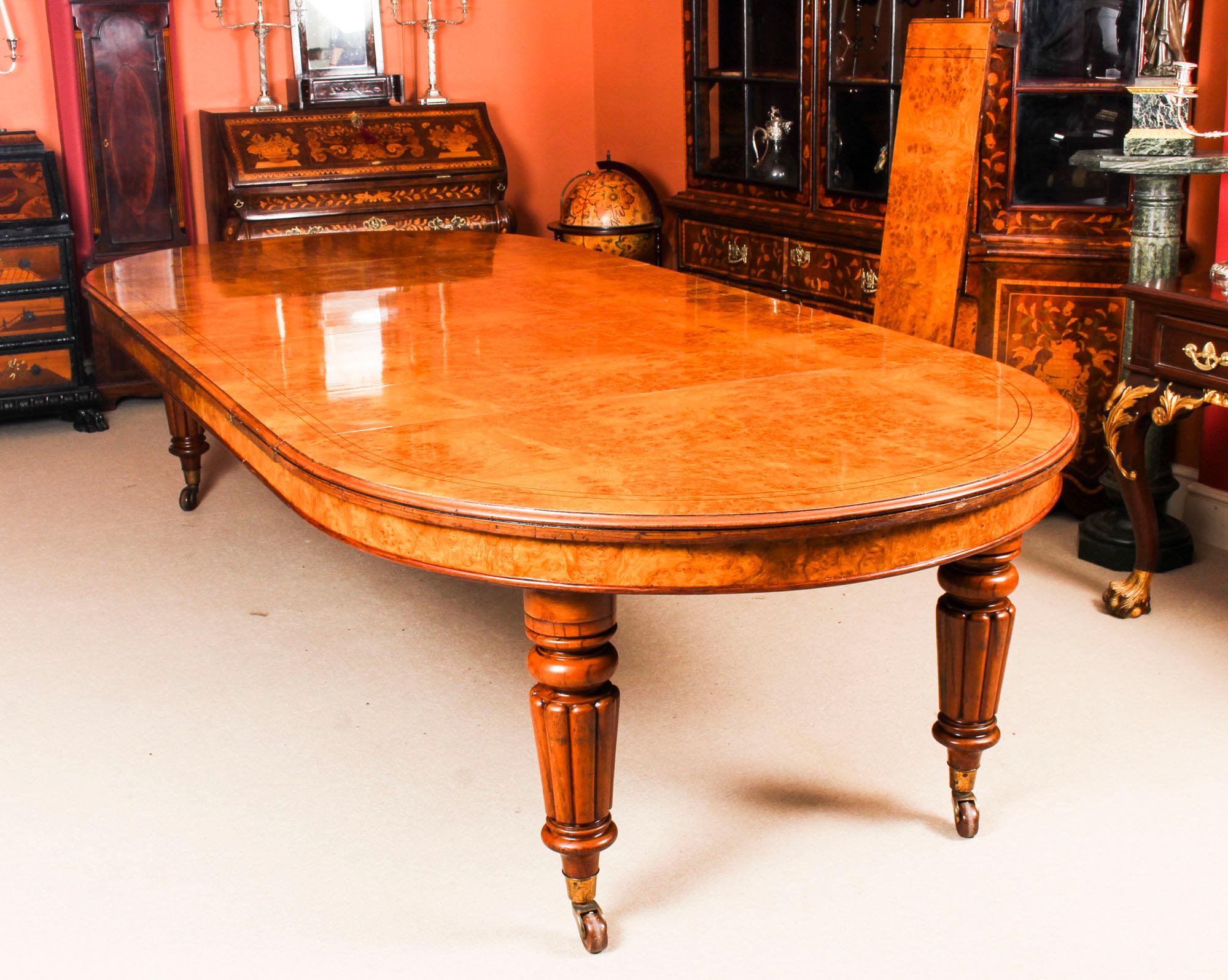 Marquetry Antique Pollard Oak Victorian Dining Table 19th Century and 12 Bespoke Chairs