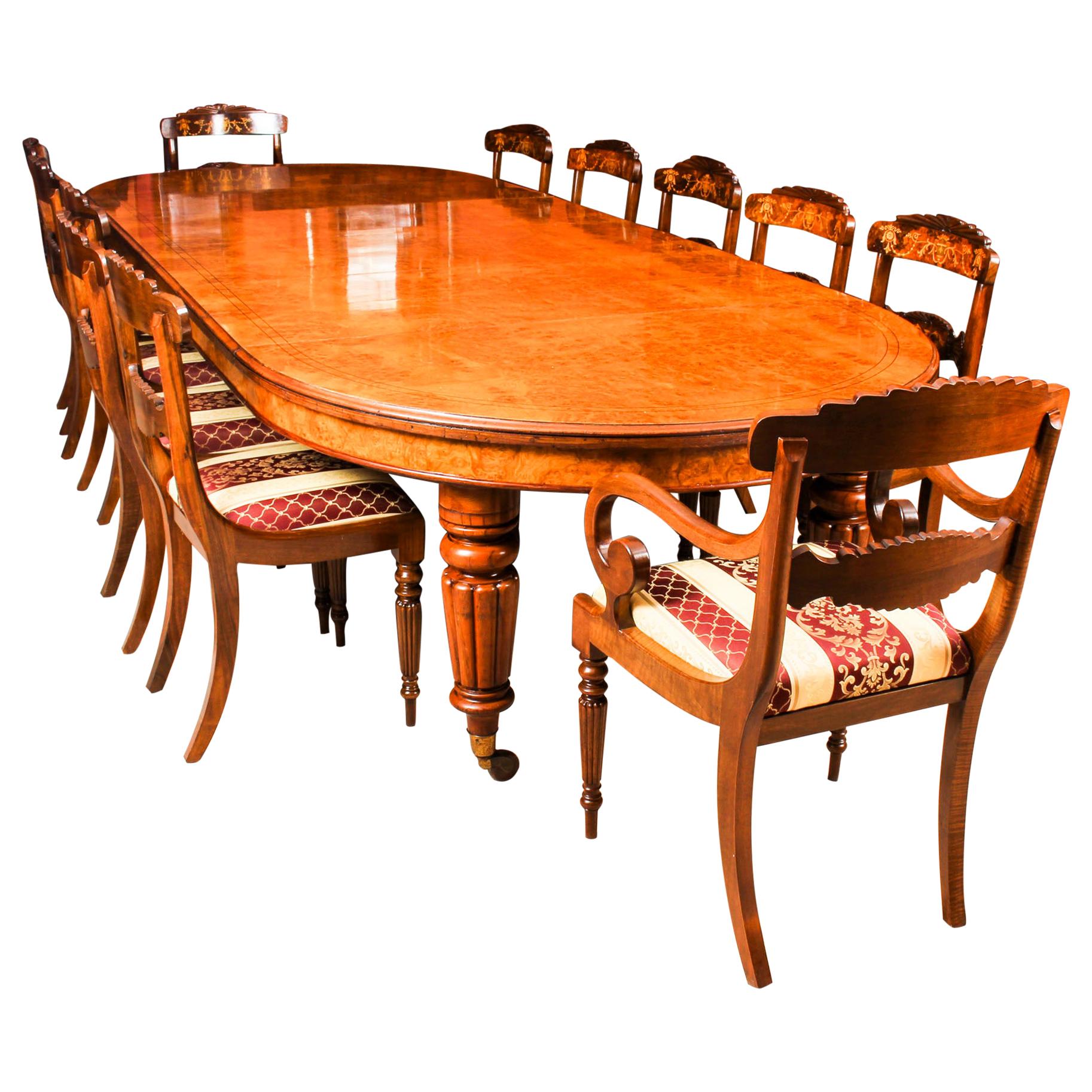 Antique Pollard Oak Victorian Dining Table 19th Century and 12 Bespoke Chairs