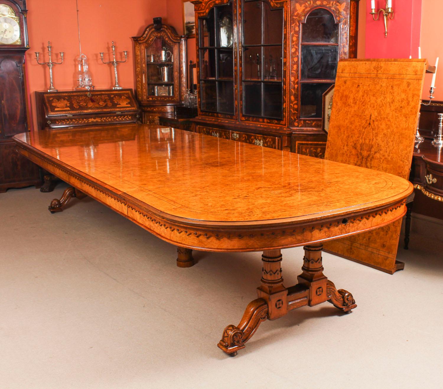 English Antique Pollard Oak Victorian Dining Table 19th Century and 16 Bespoke Chairs