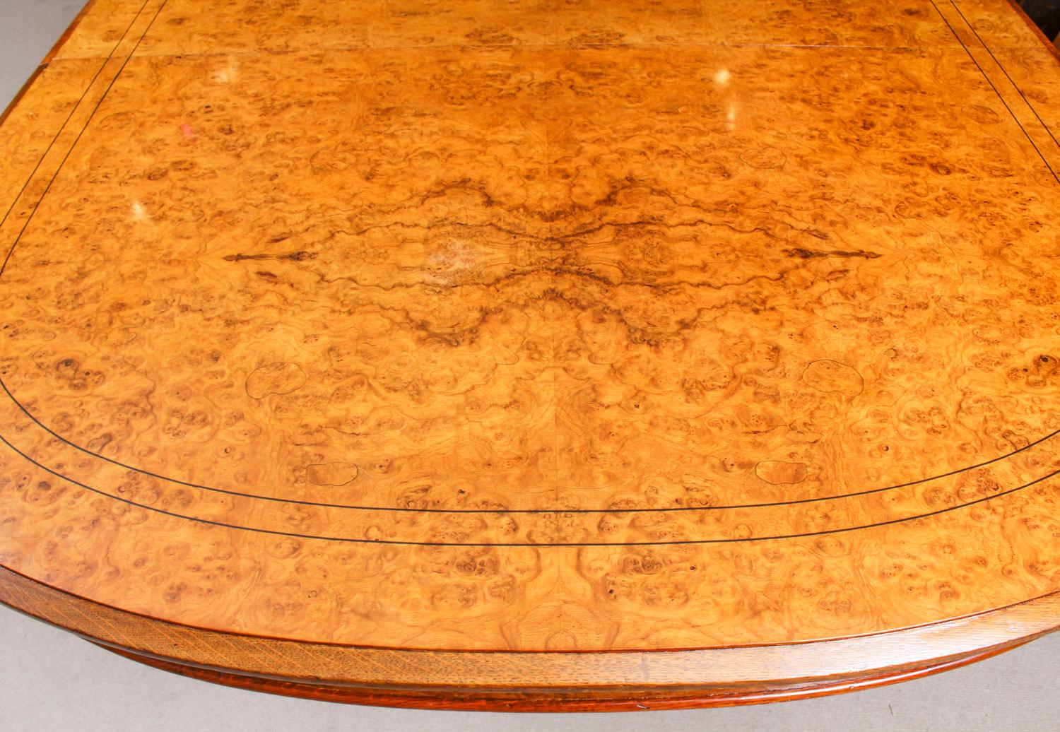 Marquetry Antique Pollard Oak Victorian Dining Table 19th Century and 16 Bespoke Chairs
