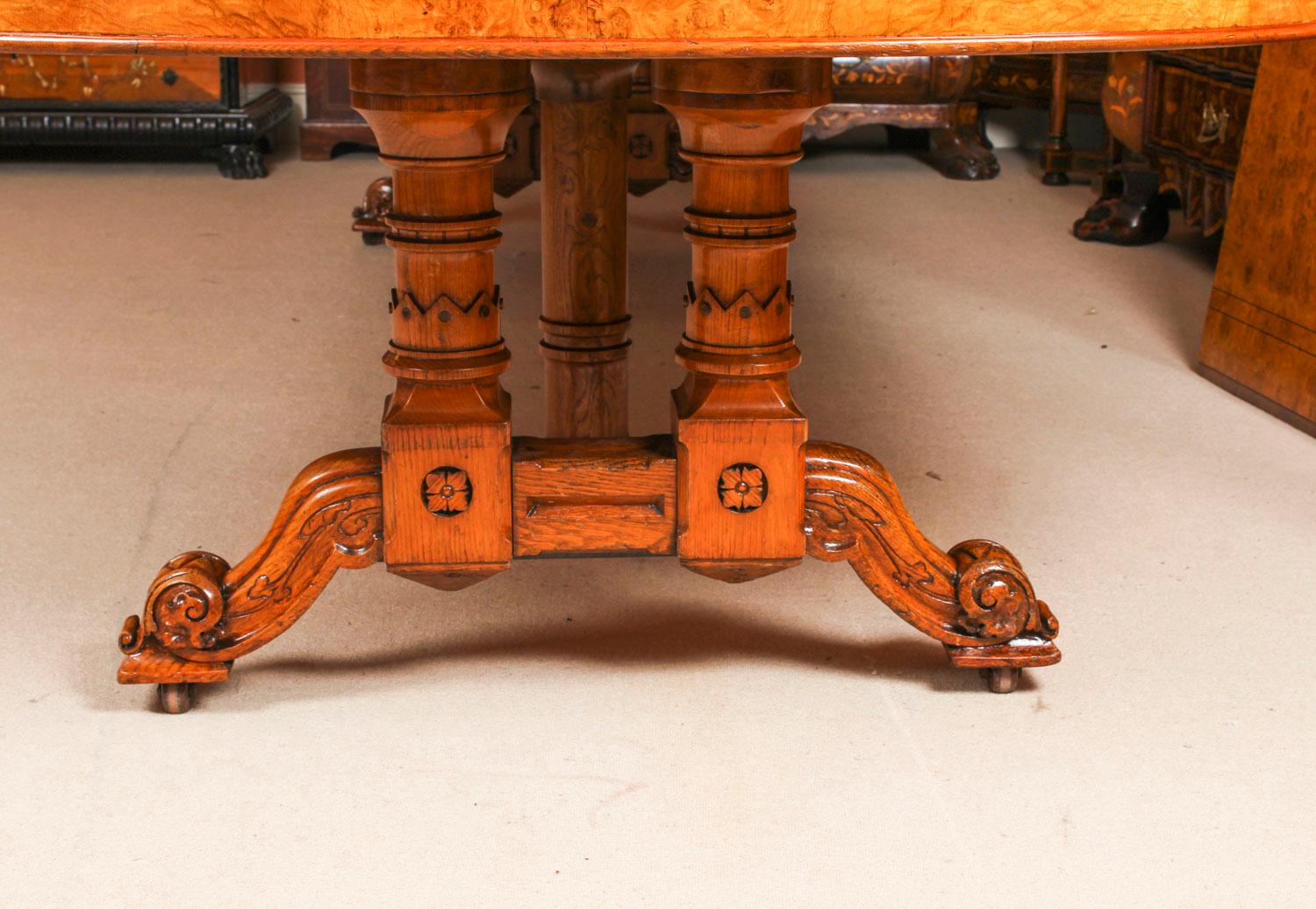 Late 19th Century Antique Pollard Oak Victorian Dining Table 19th Century and 16 Bespoke Chairs