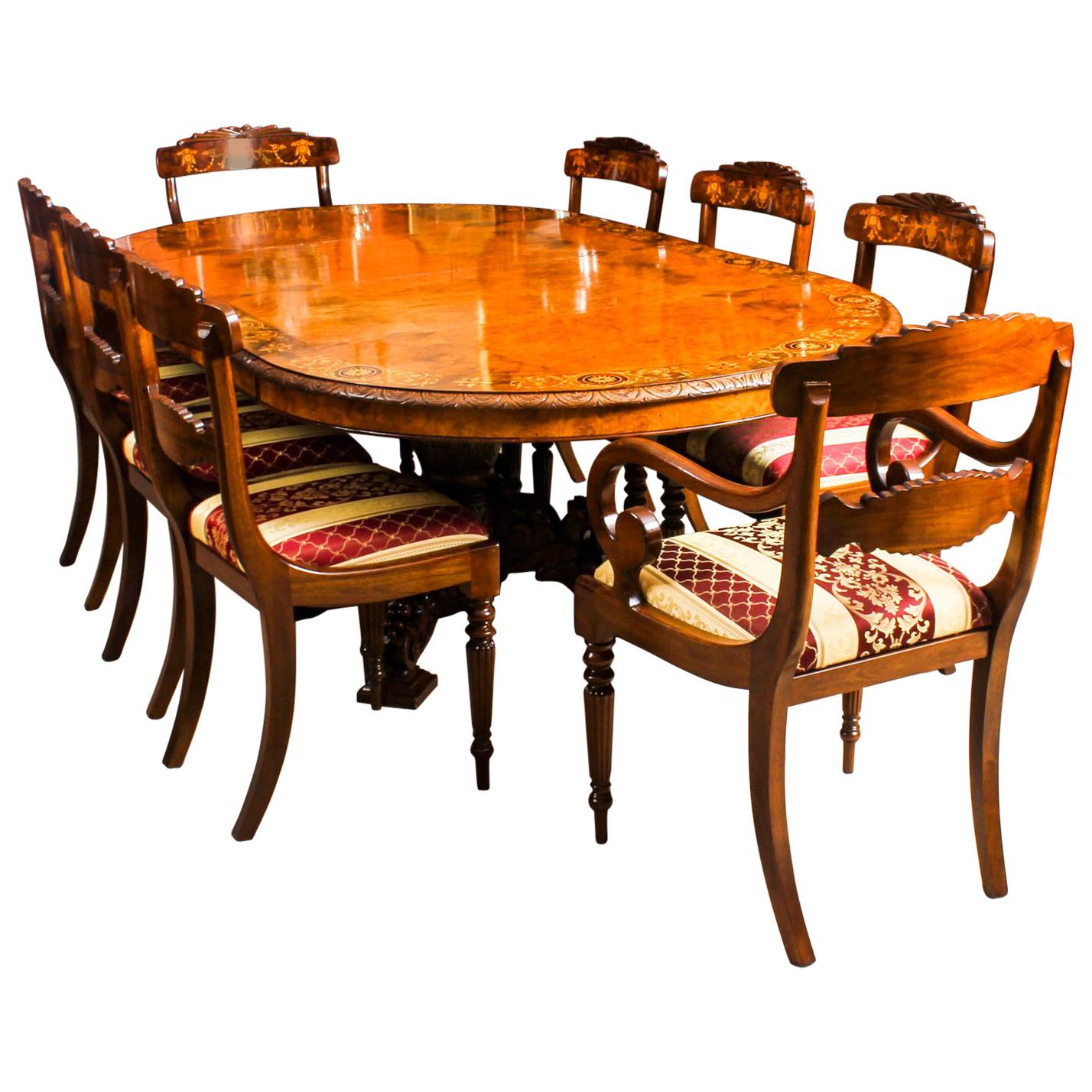 Antique Pollard Oak Victorian Dining Table 19th Century and Eight Bespoke Chairs