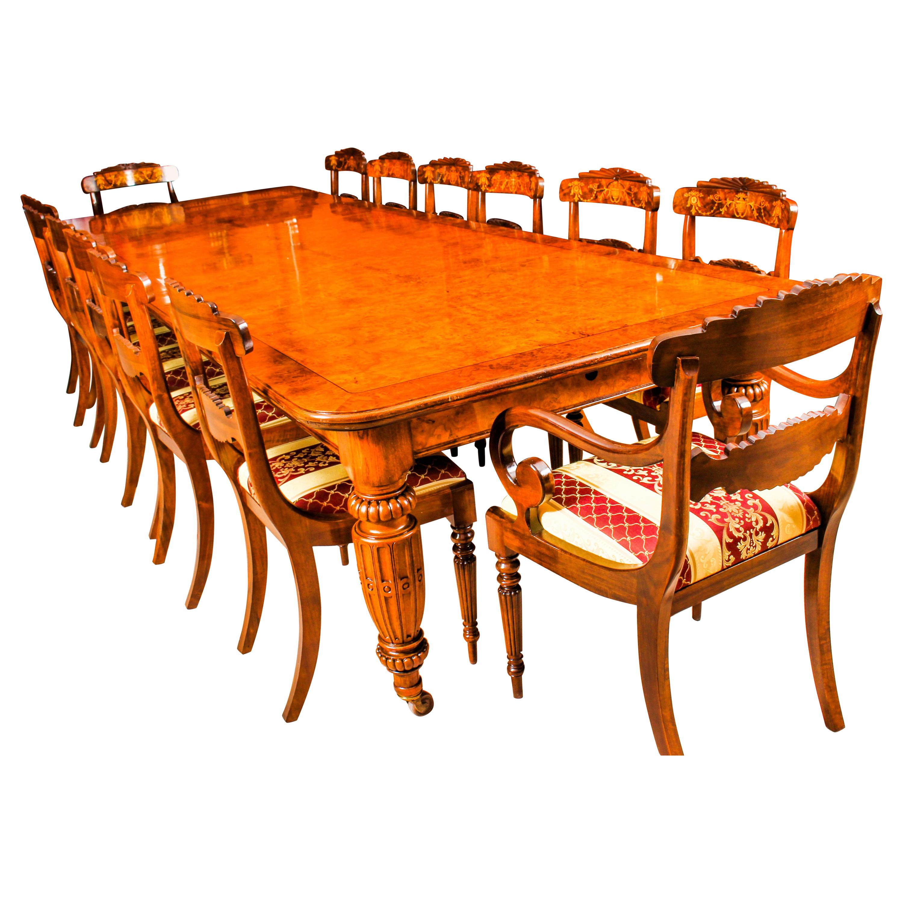 Antique Pollard Oak Victorian Extending Dining Table 19th Century and 12 Chairs