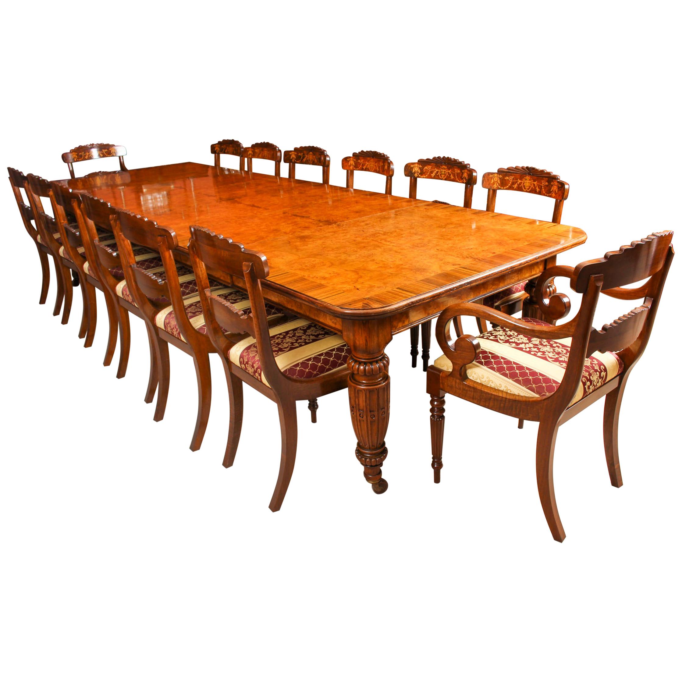 Antique Pollard Oak Victorian Extending Dining Table 19th Century & 12 Chairs
