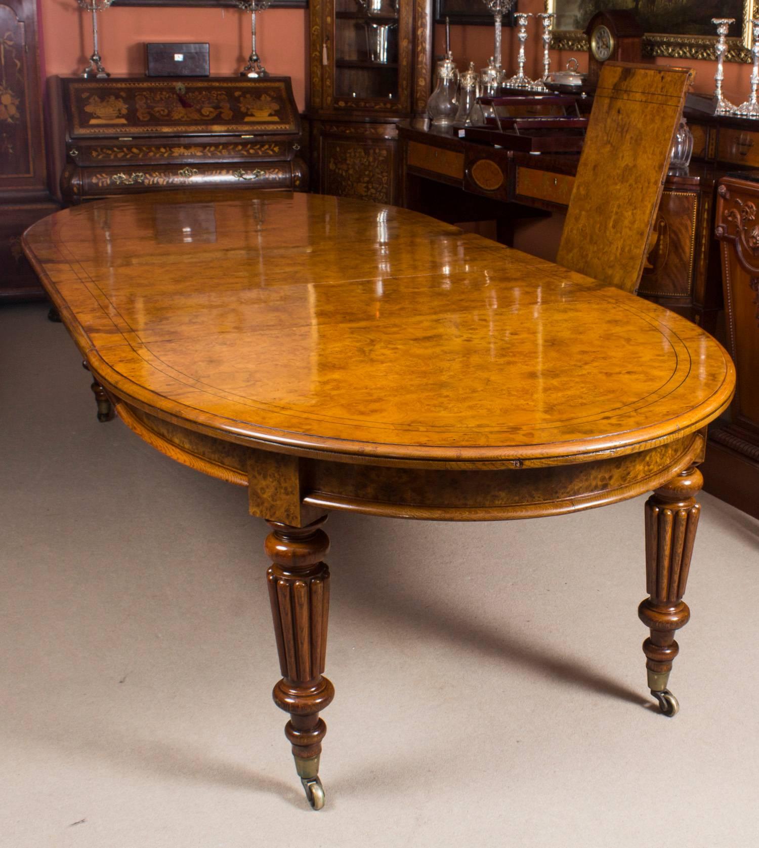 Damask Antique Pollard Oak Victorian Extending Dining Table and 12 Chairs, 19th Century