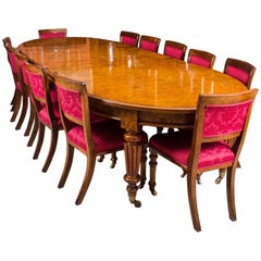Antique Pollard Oak Victorian Extending Dining Table and 12 Chairs, 19th Century