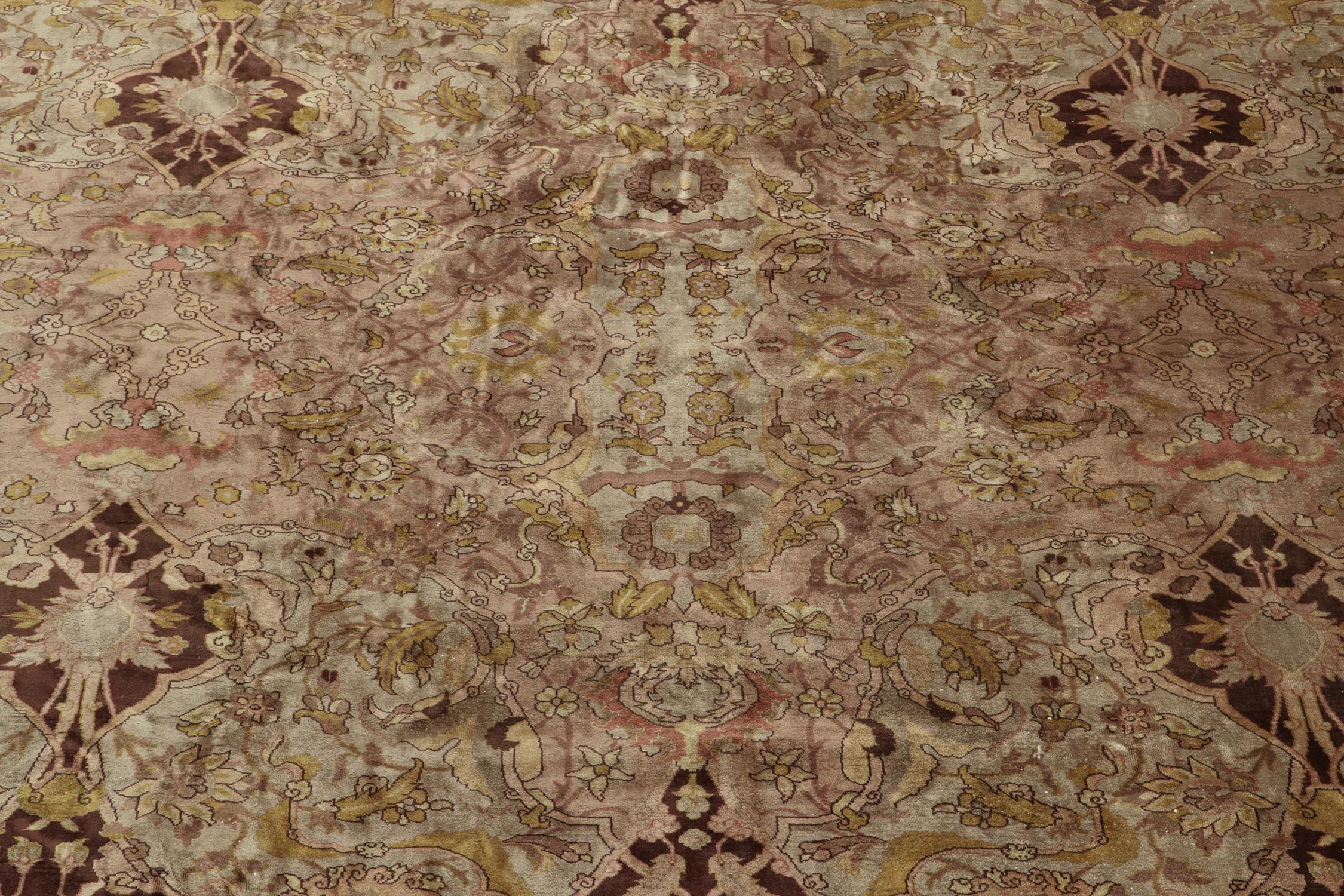 Antique Polonaise Palace Rug in Pink, Beige-Brown and Gold Floral Pattern In Good Condition For Sale In Long Island City, NY