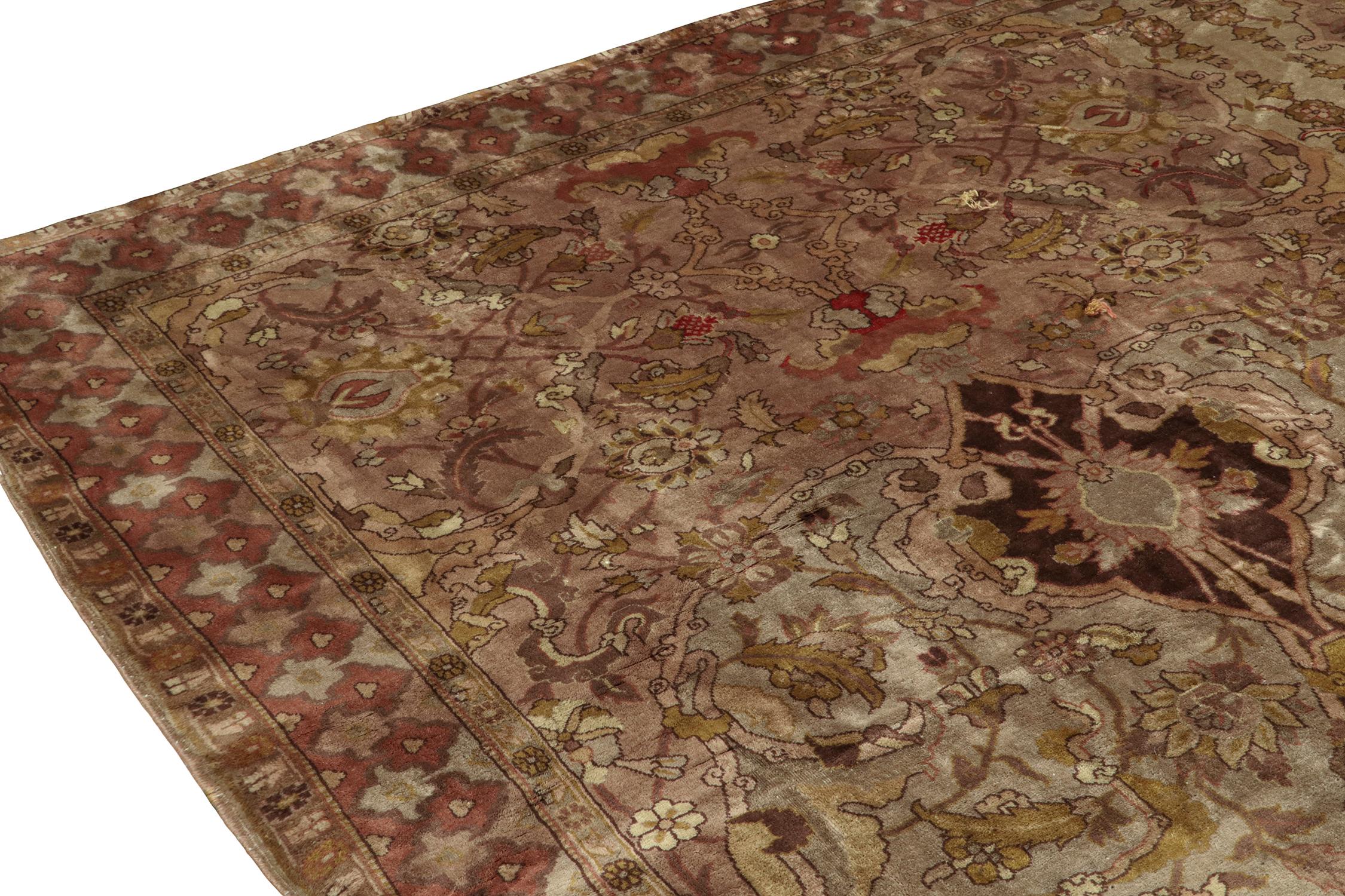 Early 20th Century Antique Polonaise Palace Rug in Pink, Beige-Brown and Gold Floral Pattern For Sale