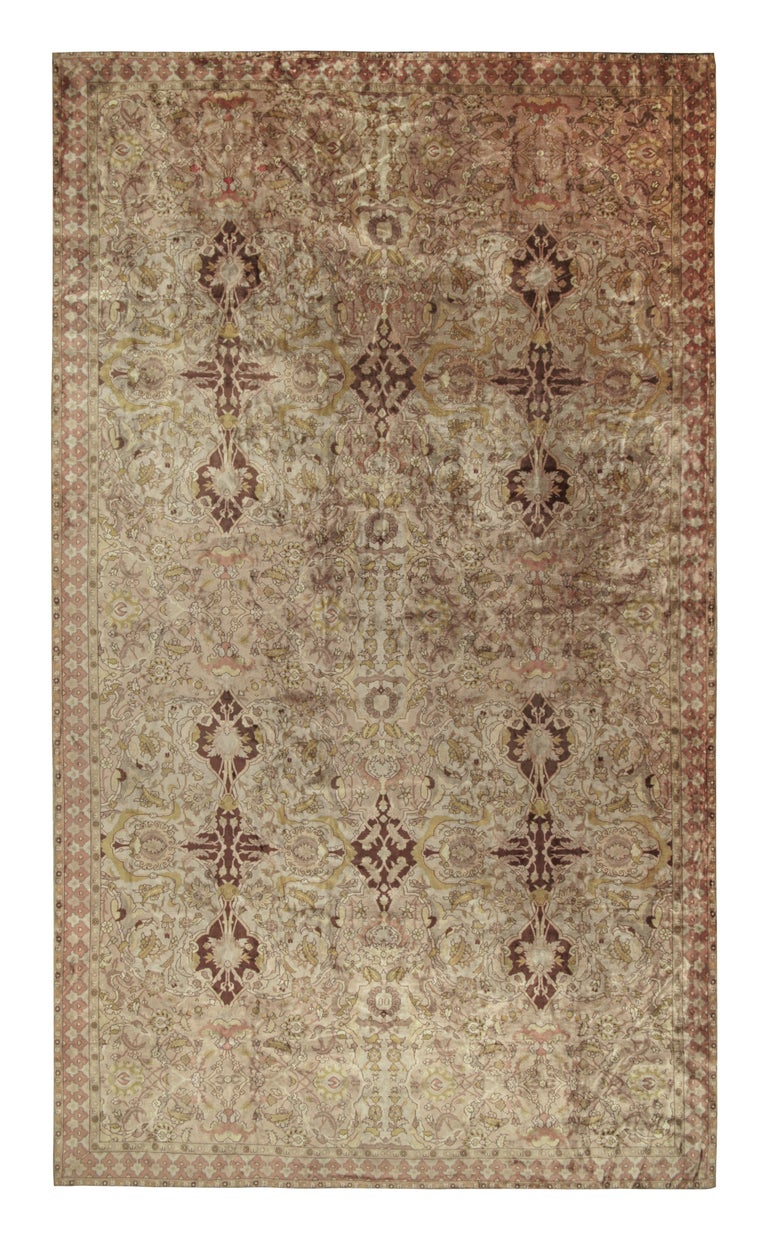 Antique Polonaise Palace rug in Pink, Beige-Brown and Gold Floral ...