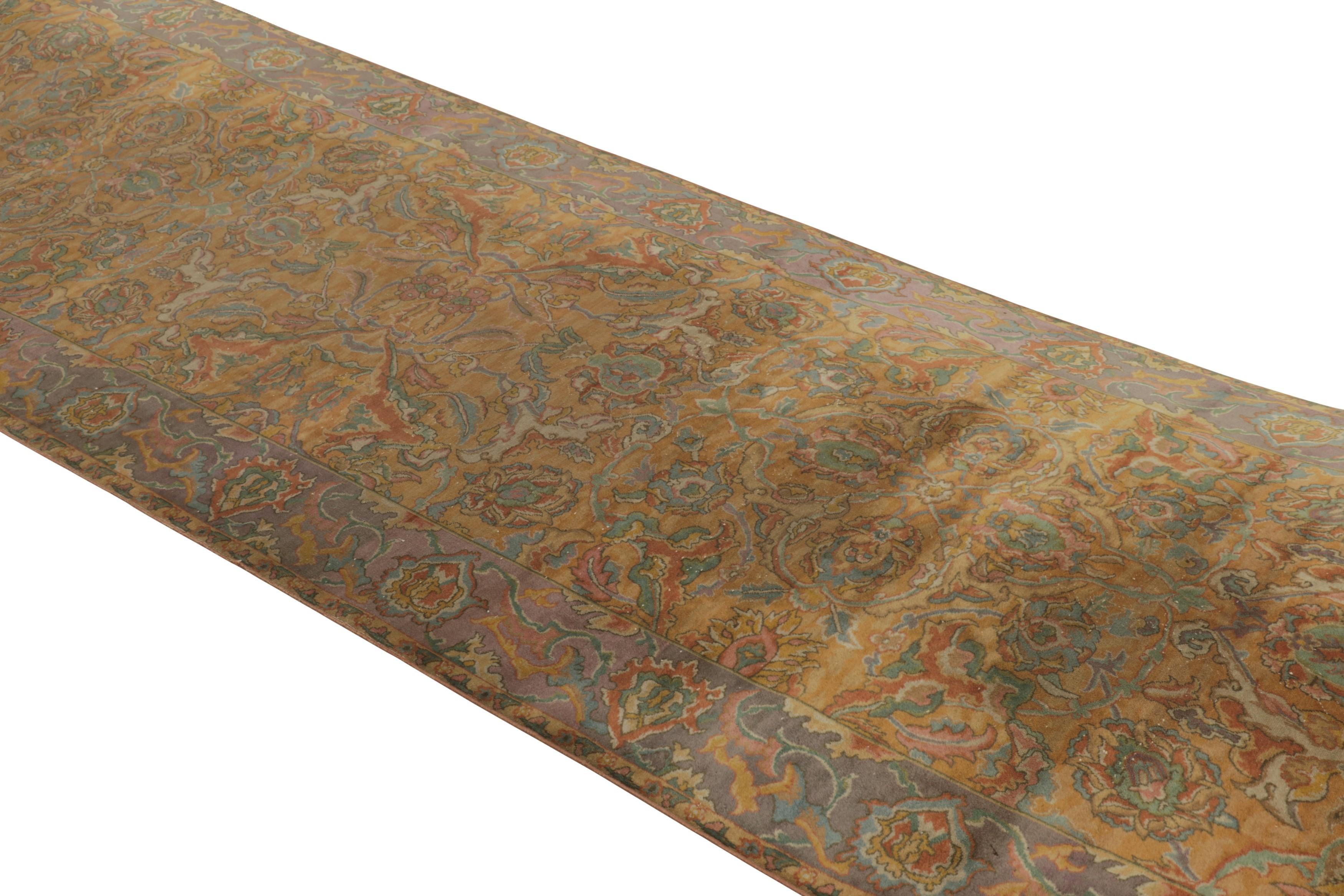 This 5x16 antique gallery runner rug is a rare collectible among Indian homages to iconic Polonaise rug designs—an exciting new curation from Rug & Kilim, made with hand-knotted wool and originating from India circa 1910-1920. 

On the Design: