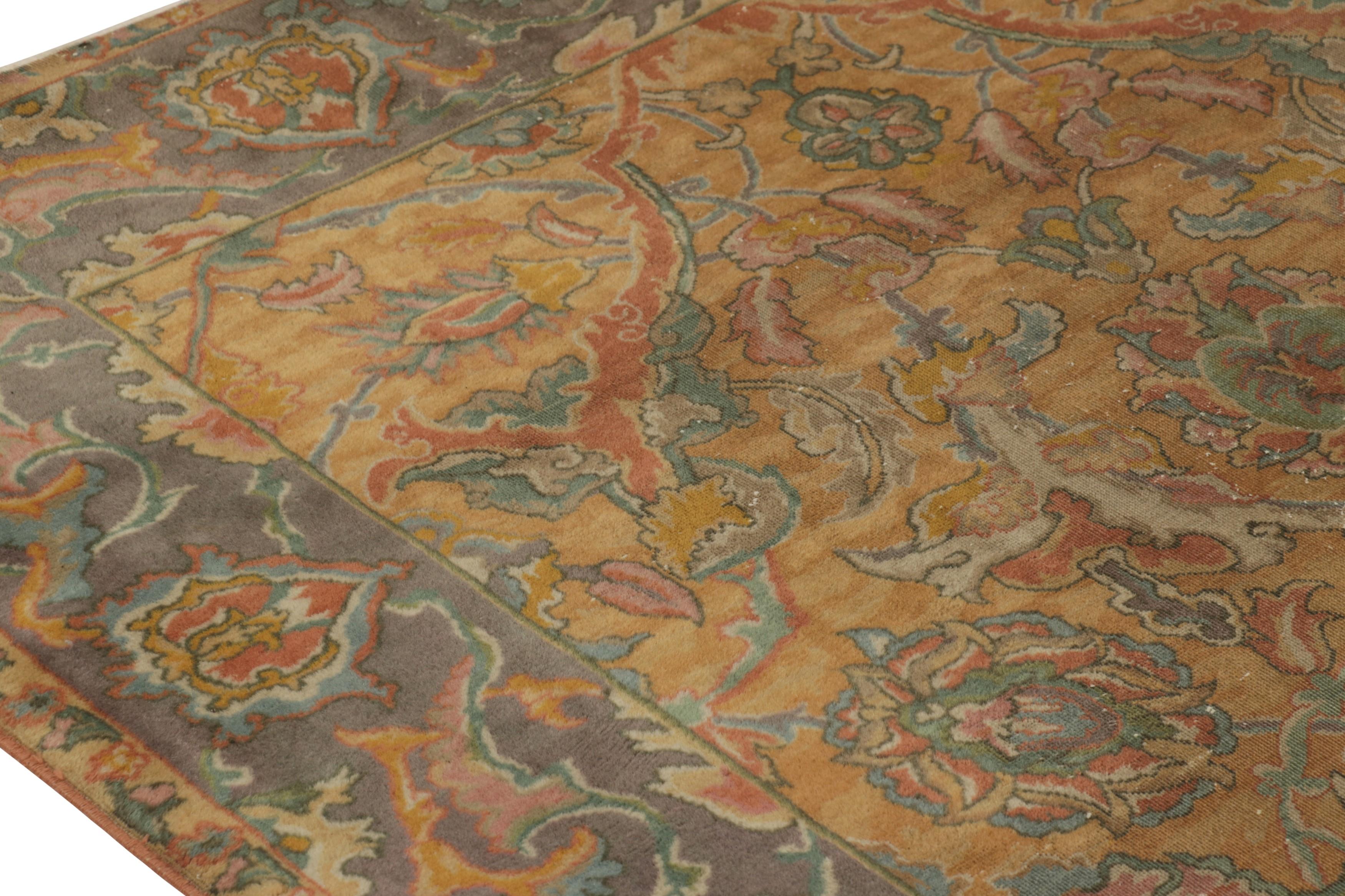 Indian Antique Polonaise Style Extra-Long Runner Rug, Gold with Florals - Rug & Kilim For Sale