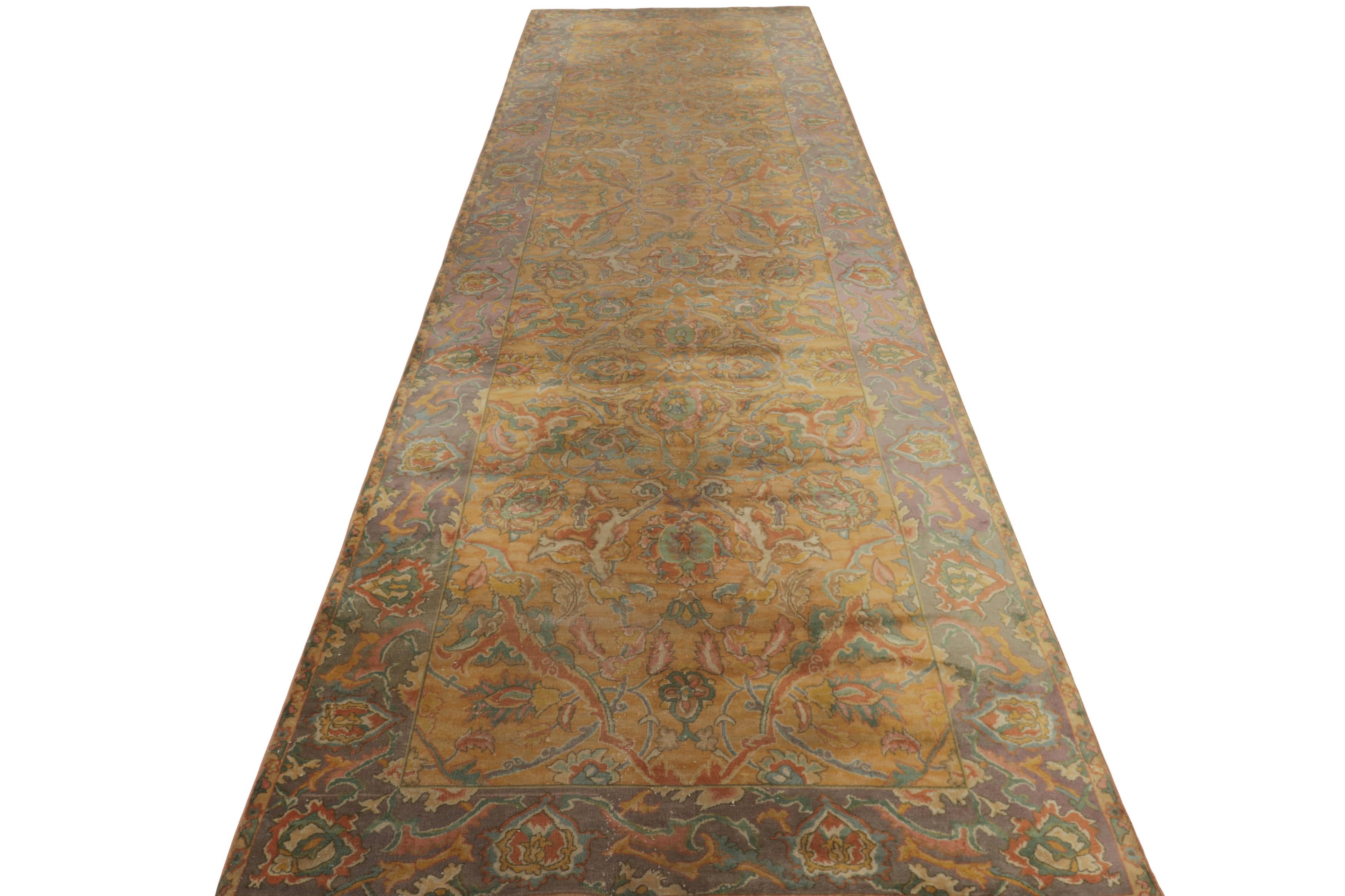 Hand-Knotted Antique Polonaise Style Extra-Long Runner Rug, Gold with Florals - Rug & Kilim For Sale