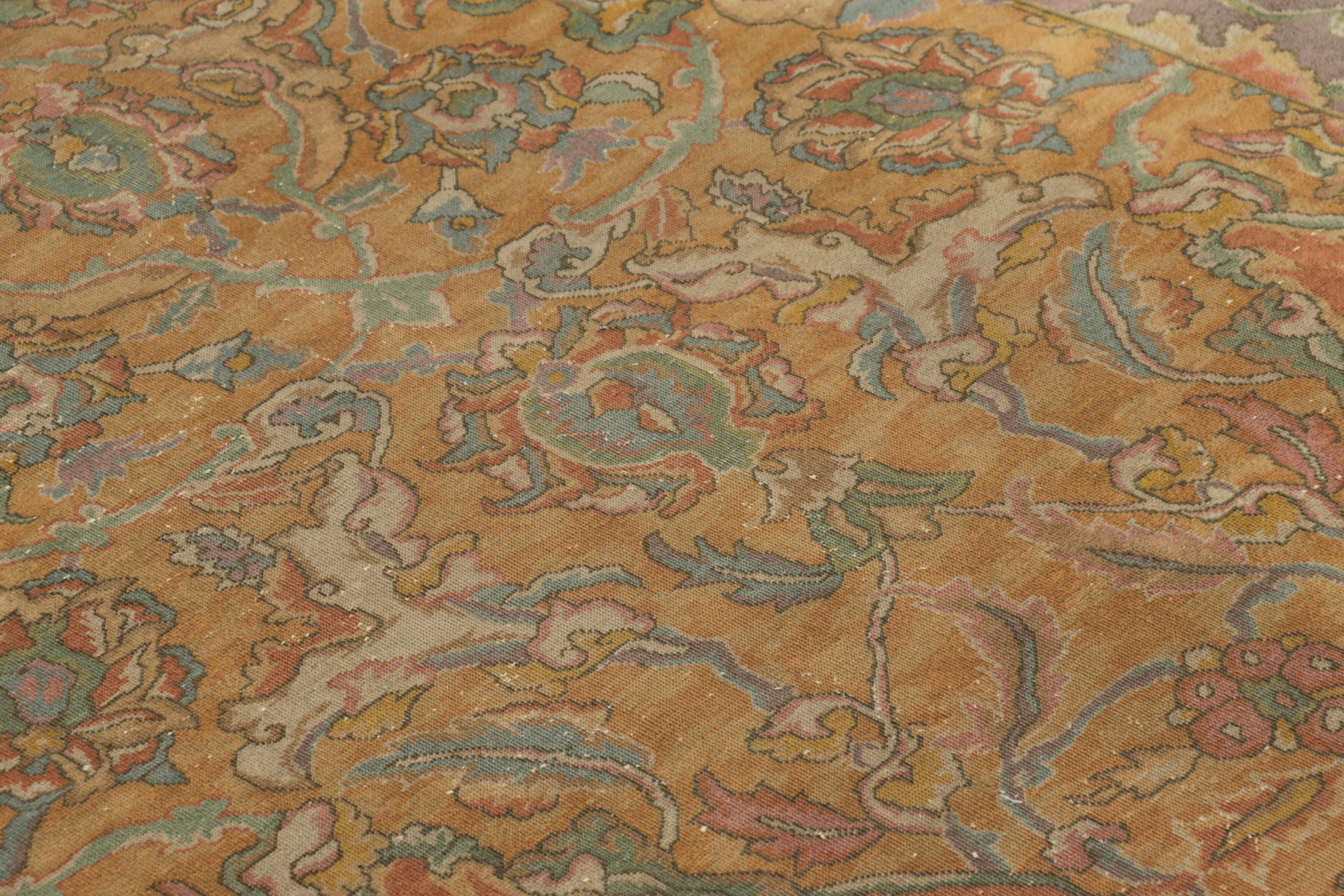 Early 20th Century Antique Polonaise Style Extra-Long Runner Rug, Gold with Florals - Rug & Kilim For Sale