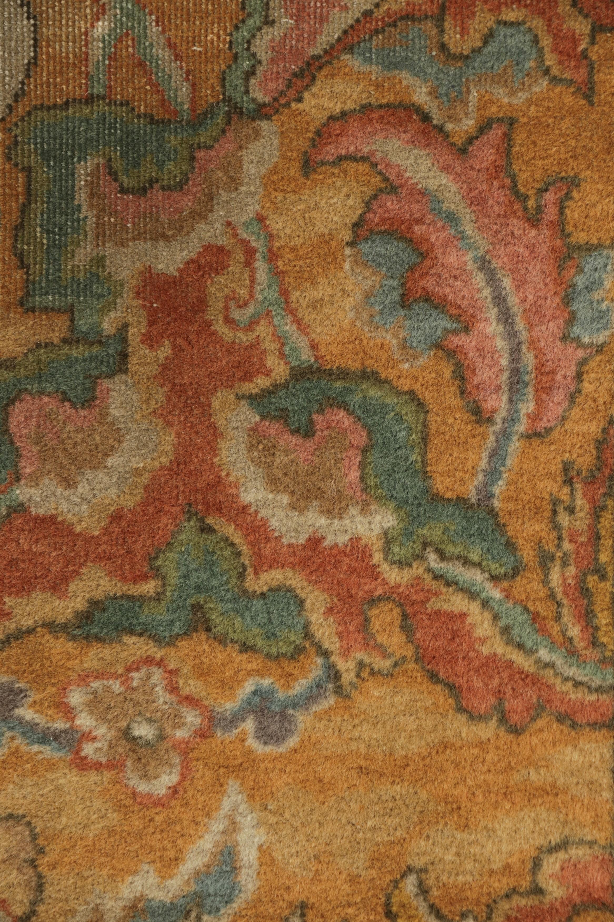 Wool Antique Polonaise Style Extra-Long Runner Rug, Gold with Florals - Rug & Kilim For Sale