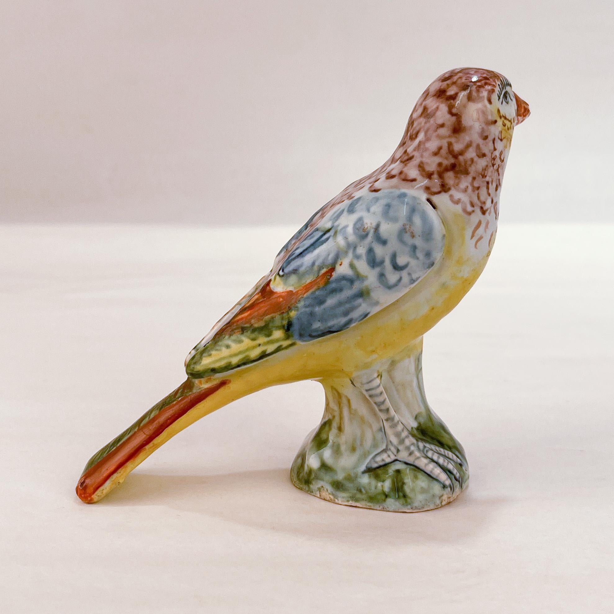 Hand-Painted Antique Polychrome A Pennis Attributed Dutch Delft Pottery Bird Figurine / Model