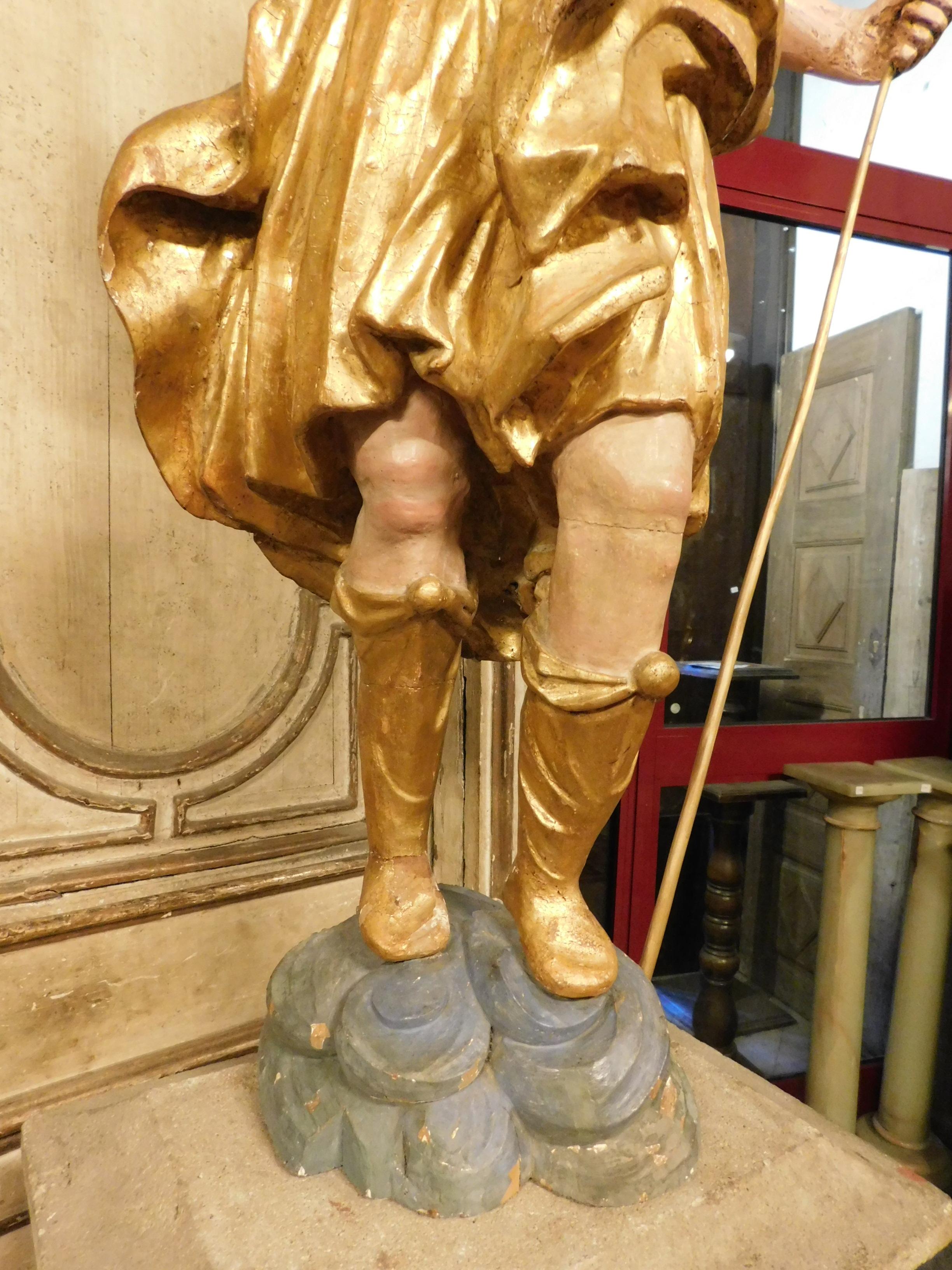 Antique Polychrome and Gilded Wooden Statue, Late 18th Century Italy For Sale 5