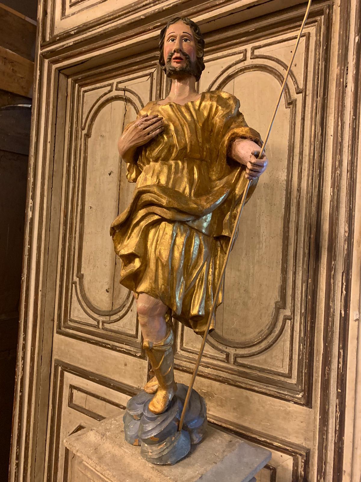 Antique Polychrome and Gilded Wooden Statue, Late 18th Century Italy For Sale 1