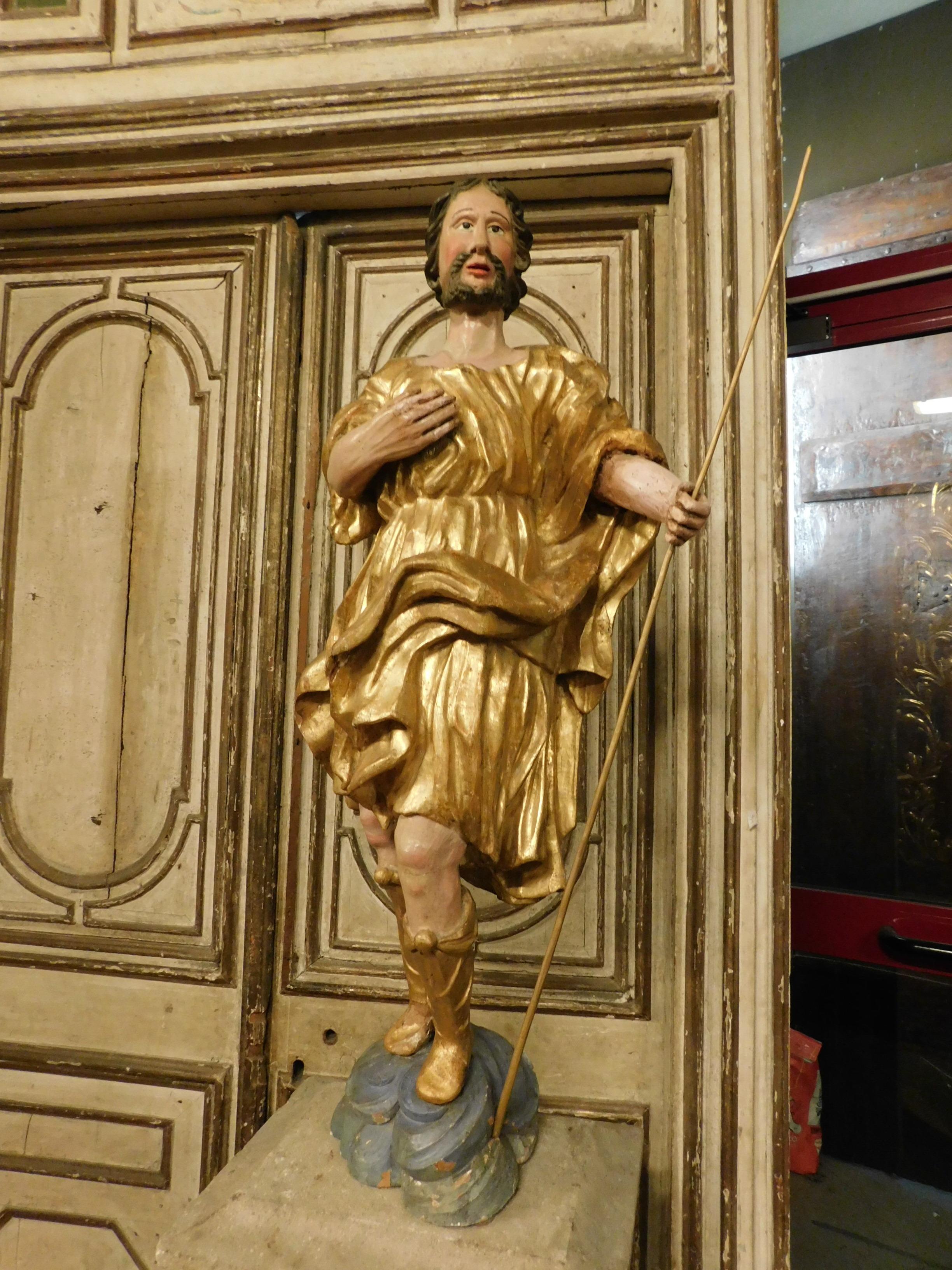 Antique Polychrome and Gilded Wooden Statue, Late 18th Century Italy 2