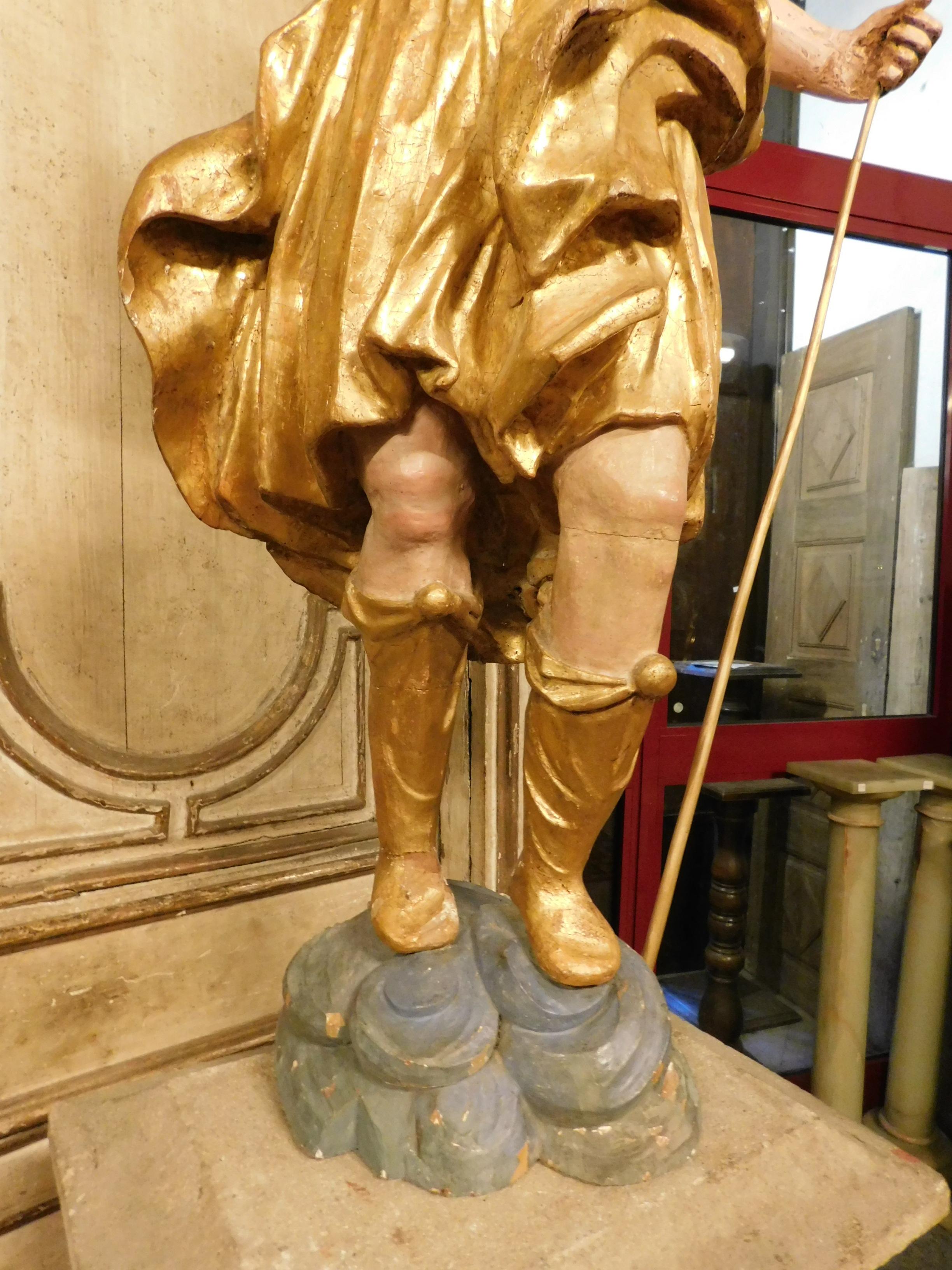 Antique Polychrome and Gilded Wooden Statue, Late 18th Century Italy For Sale 4