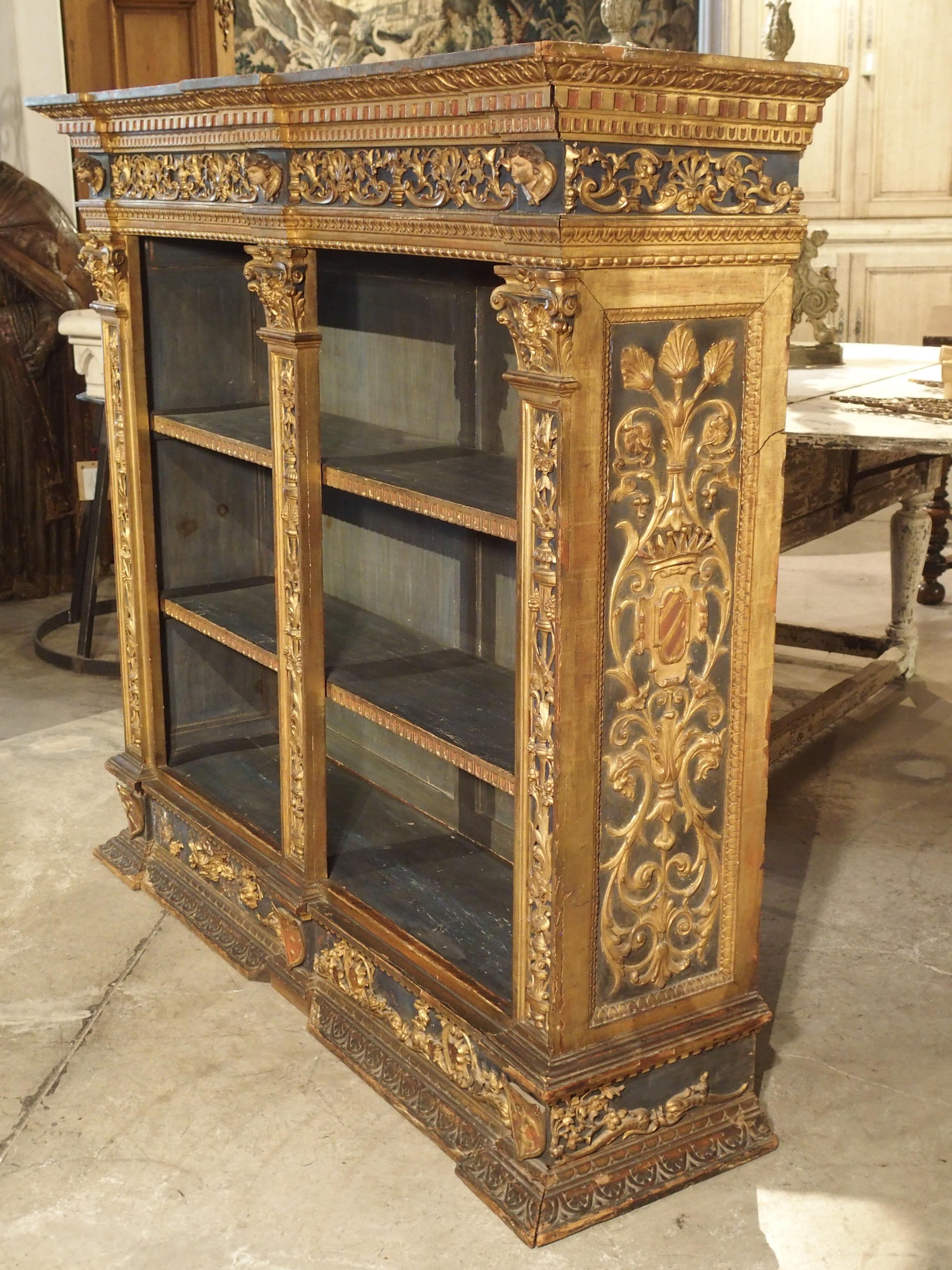 Antique Polychrome and Giltwood Florentine Low Bookcase, 19th Century 3