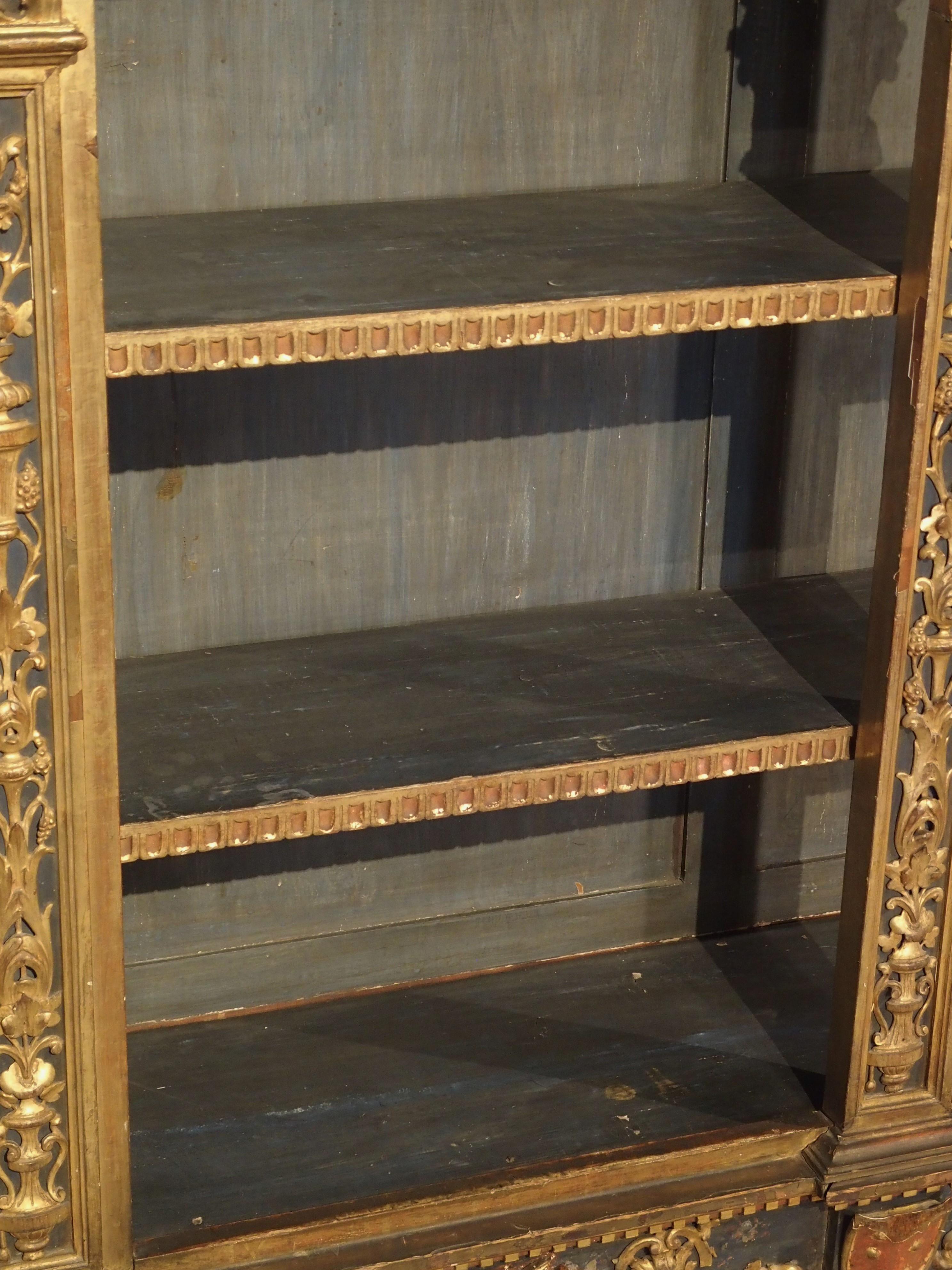 Antique Polychrome and Giltwood Florentine Low Bookcase, 19th Century In Good Condition In Dallas, TX