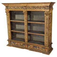 Antica libreria bassa Florentine in legno policromo e dorato, XIX secolo