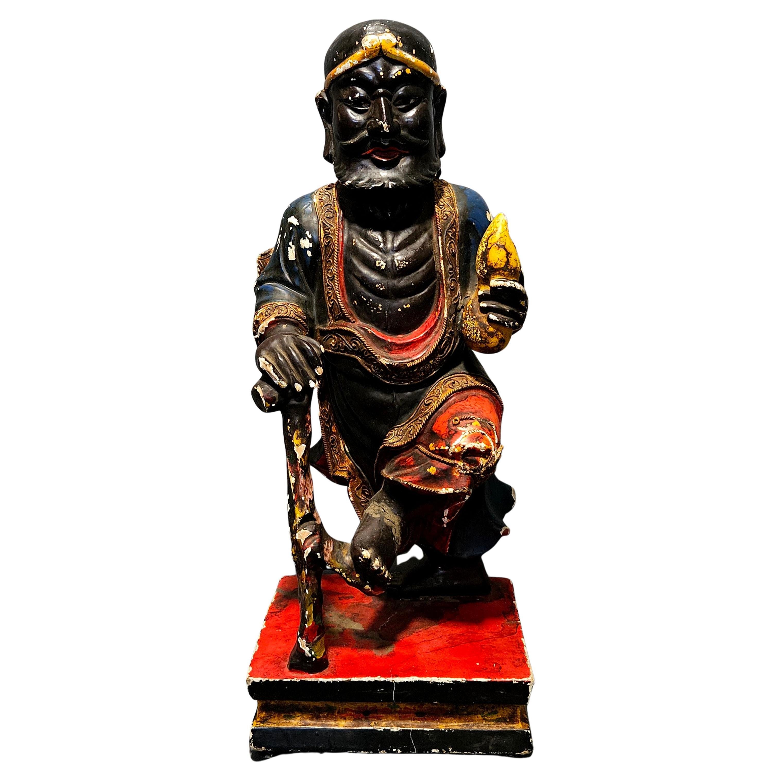 Figure ancienne en bois sculpté polychrome "Image de Li Tie Guai", Chine.