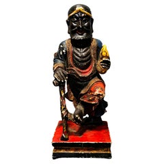 Figure ancienne en bois sculpté polychrome "Image de Li Tie Guai", Chine.