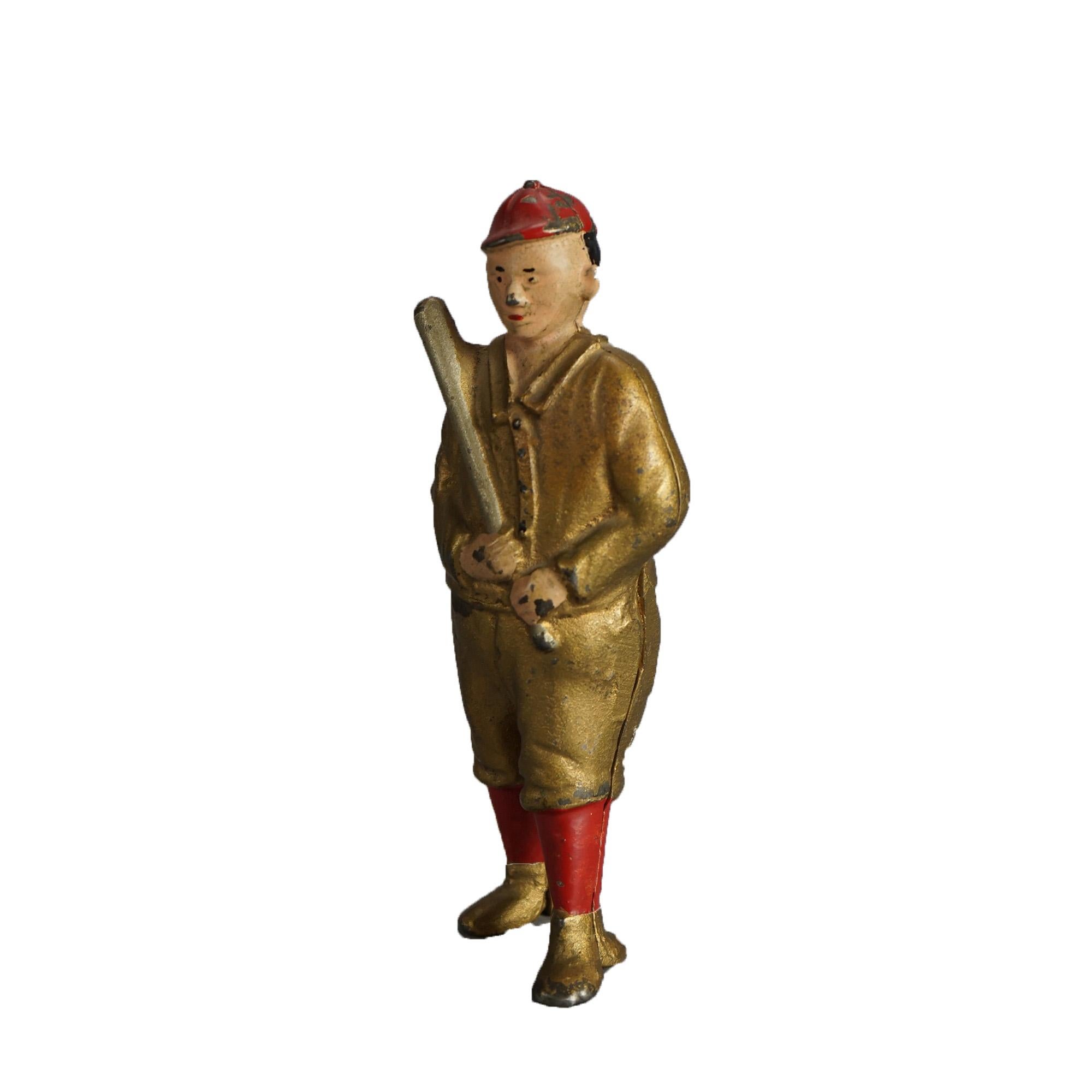 20th Century Antique Polychrome Cast Iron Baseball Player Coin Bank Circa 1920