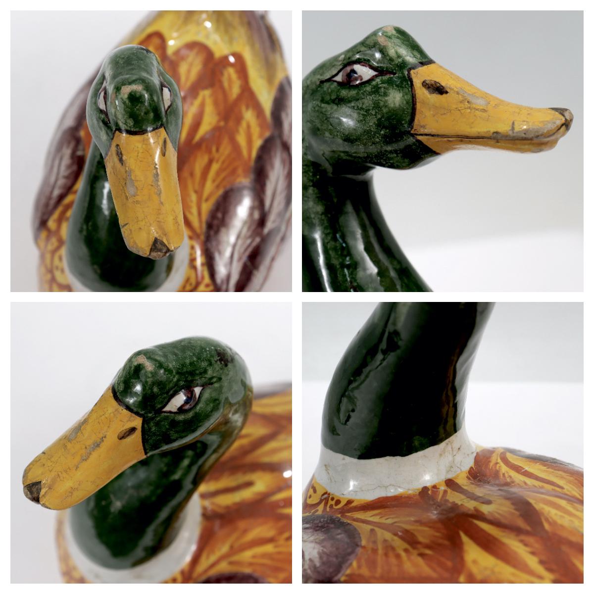 Antike polychrome holländische Delft Figural Ente geformt Terrine oder Schüssel bedeckt im Angebot 3