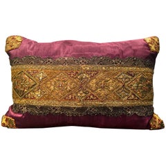 Antique Polychrome Embroidery on Purple Moire' Pillow by Eleganza Italiana