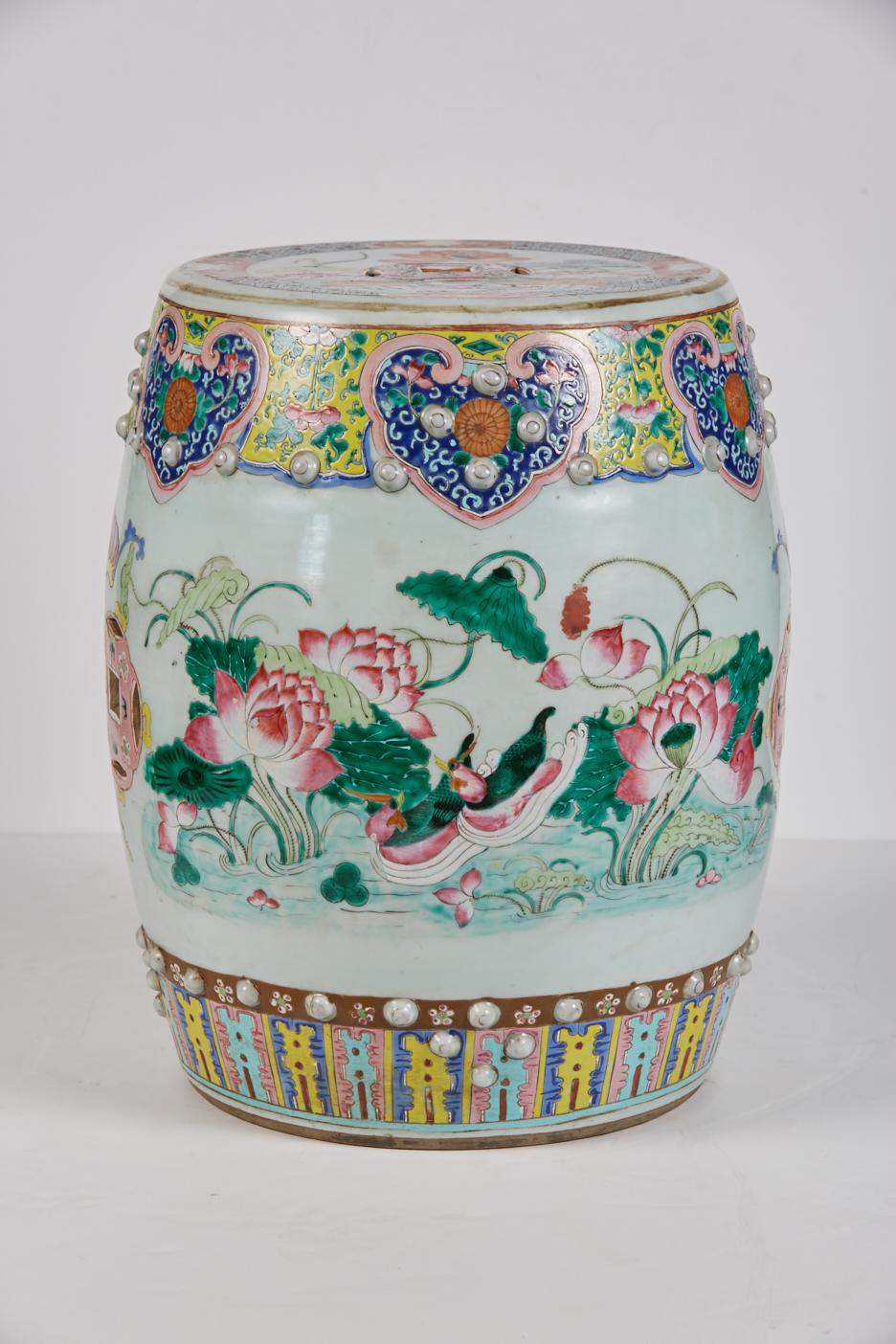 Chinese Export Antique Polychrome Enameled  Chinese Porcelain Garden Seat