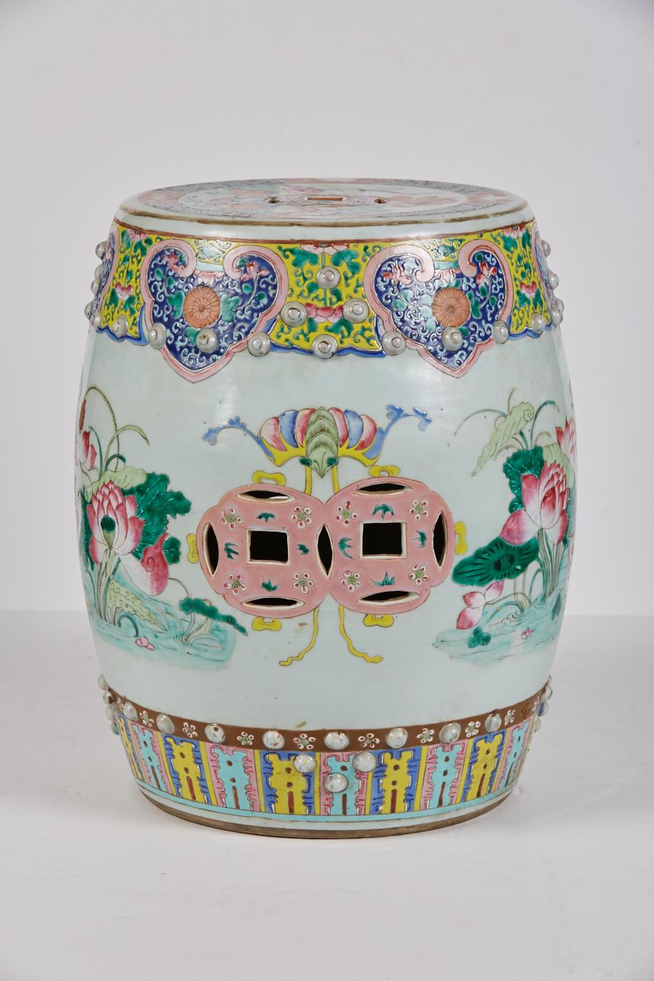 Hand-Crafted Antique Polychrome Enameled  Chinese Porcelain Garden Seat