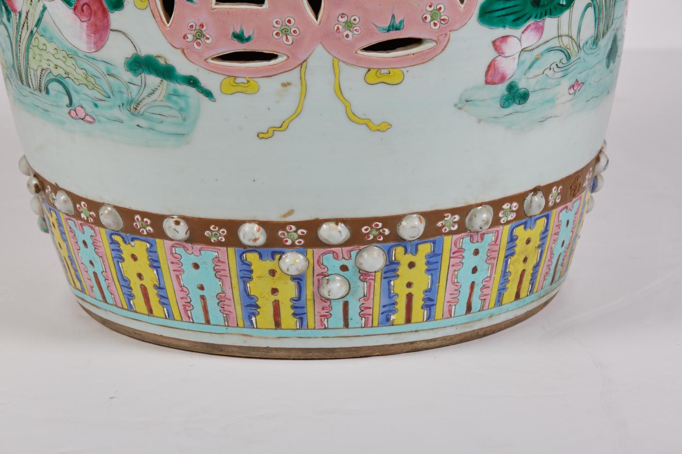 Antique Polychrome Enameled  Chinese Porcelain Garden Seat 3