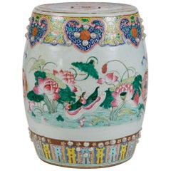 Antique Polychrome Enameled  Chinese Porcelain Garden Seat