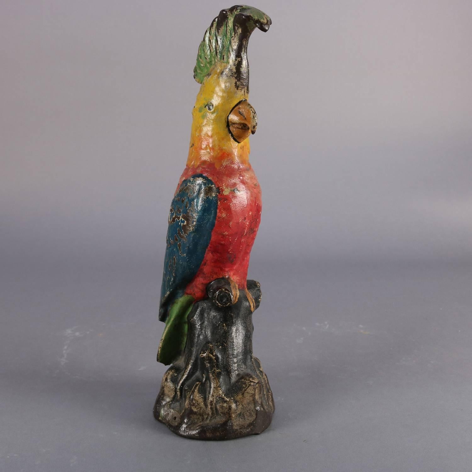 Antique Polychrome Figural Cast Iron Parrot Sculpture Doorstop, circa 1890 In Good Condition In Big Flats, NY