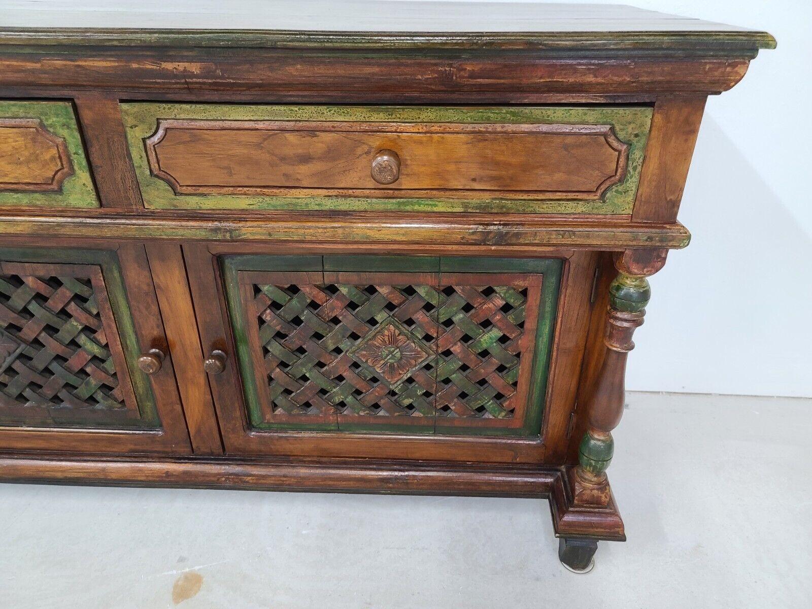 French Provincial Antique Polychrome French Country Credenza Bar Sideboard