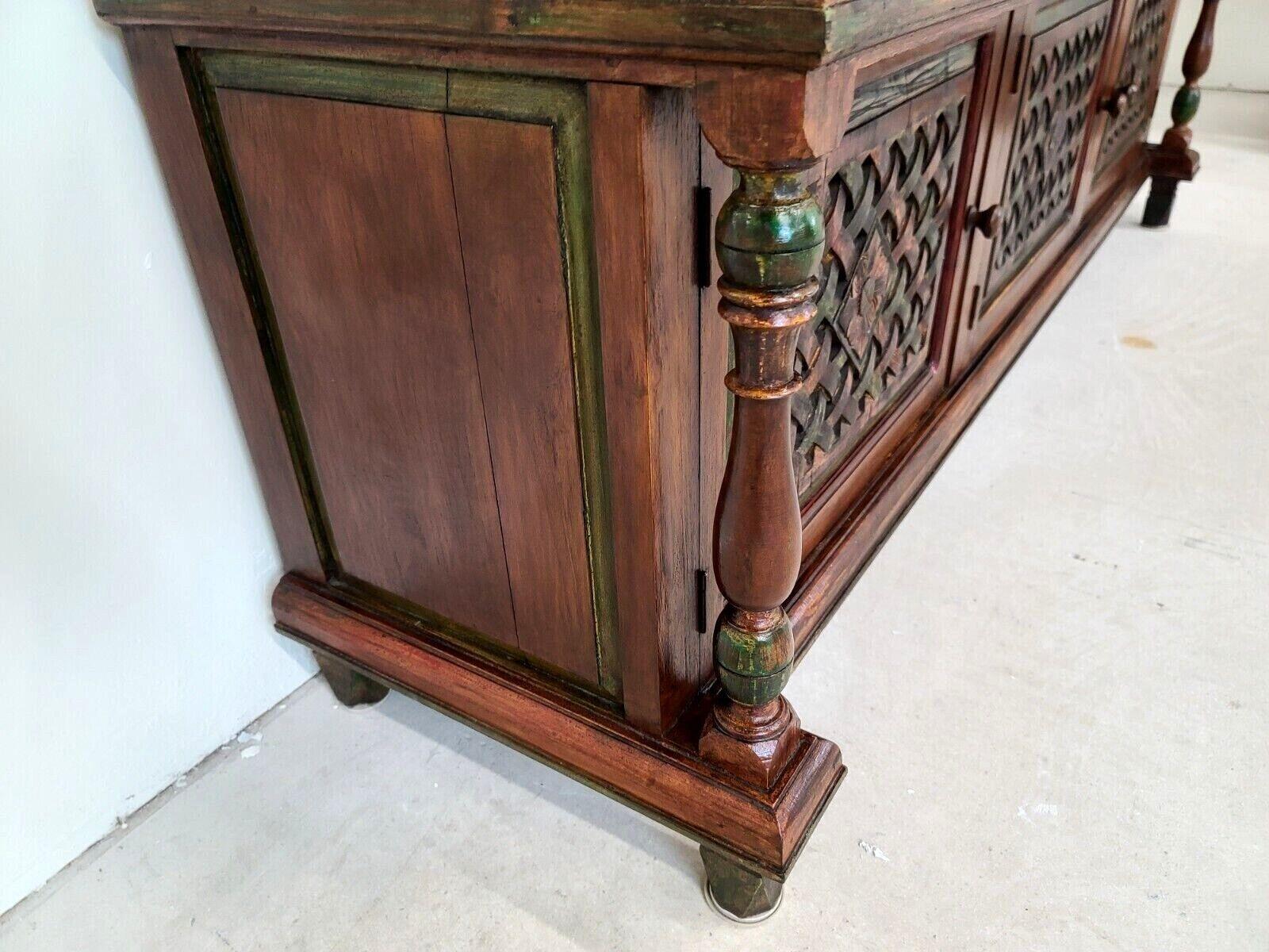 Walnut Antique Polychrome French Country Credenza Bar Sideboard