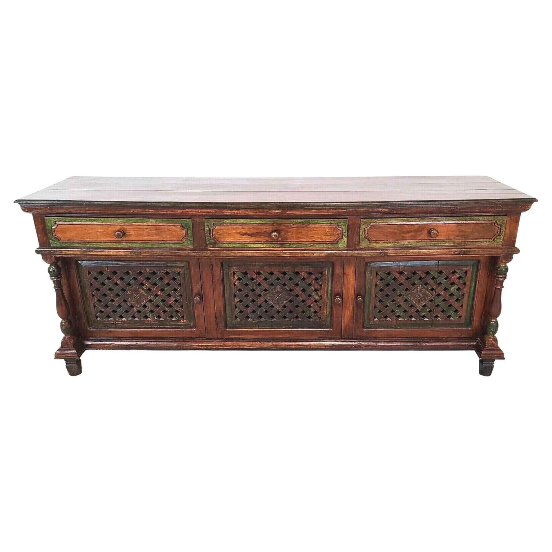 Antique Polychrome French Country Credenza Bar Sideboard
