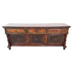 Antique Polychrome French Country Credenza Bar Sideboard