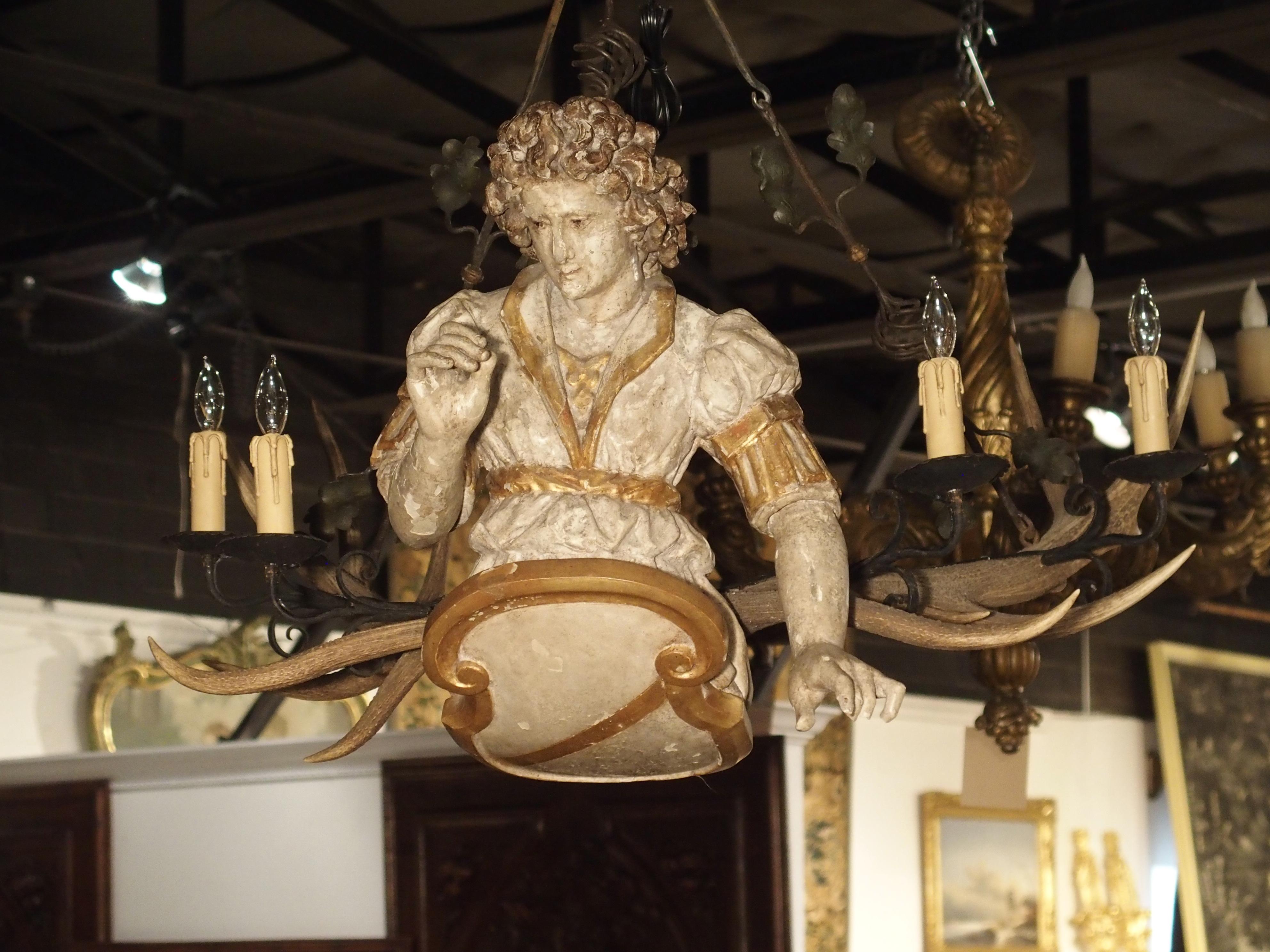 Antique Polychrome Lustermannchen Chandelier from Southern Germany, 18th Century 12