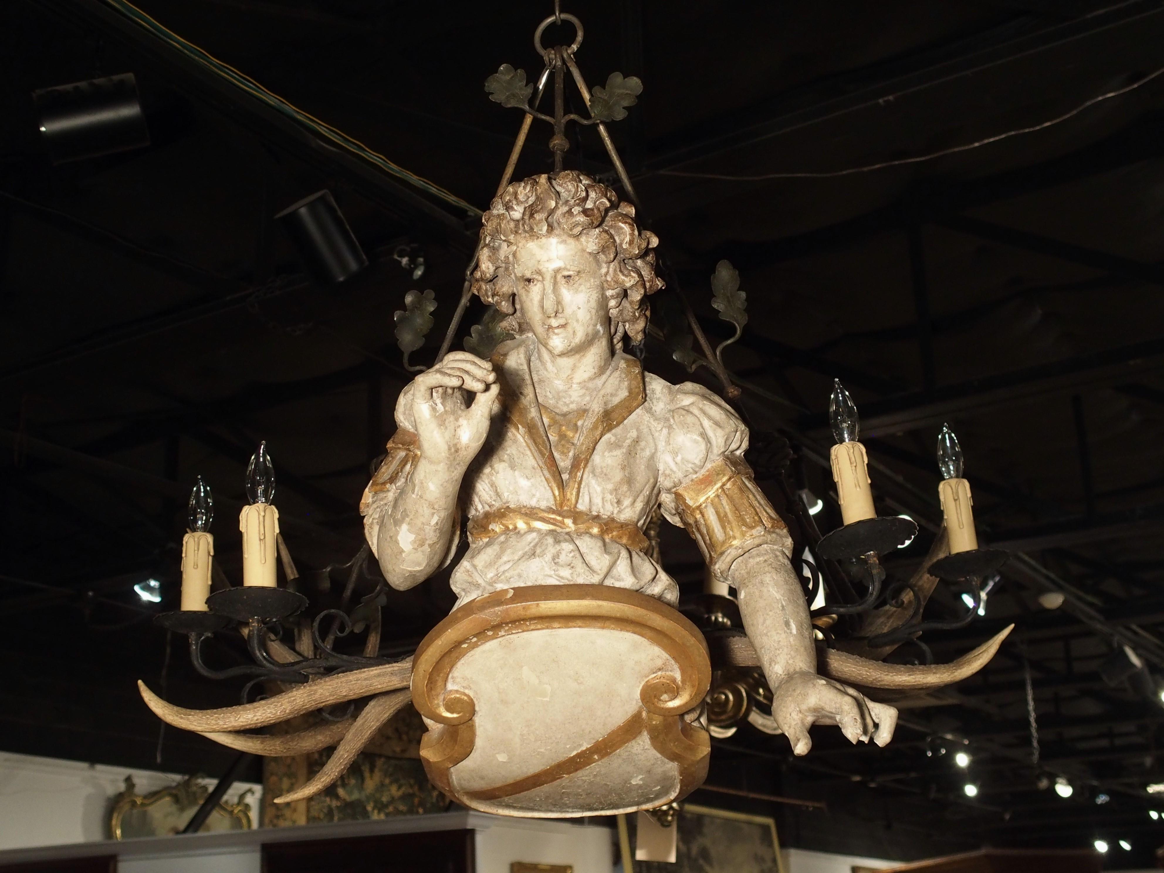 Antique Polychrome Lustermannchen Chandelier from Southern Germany, 18th Century 14